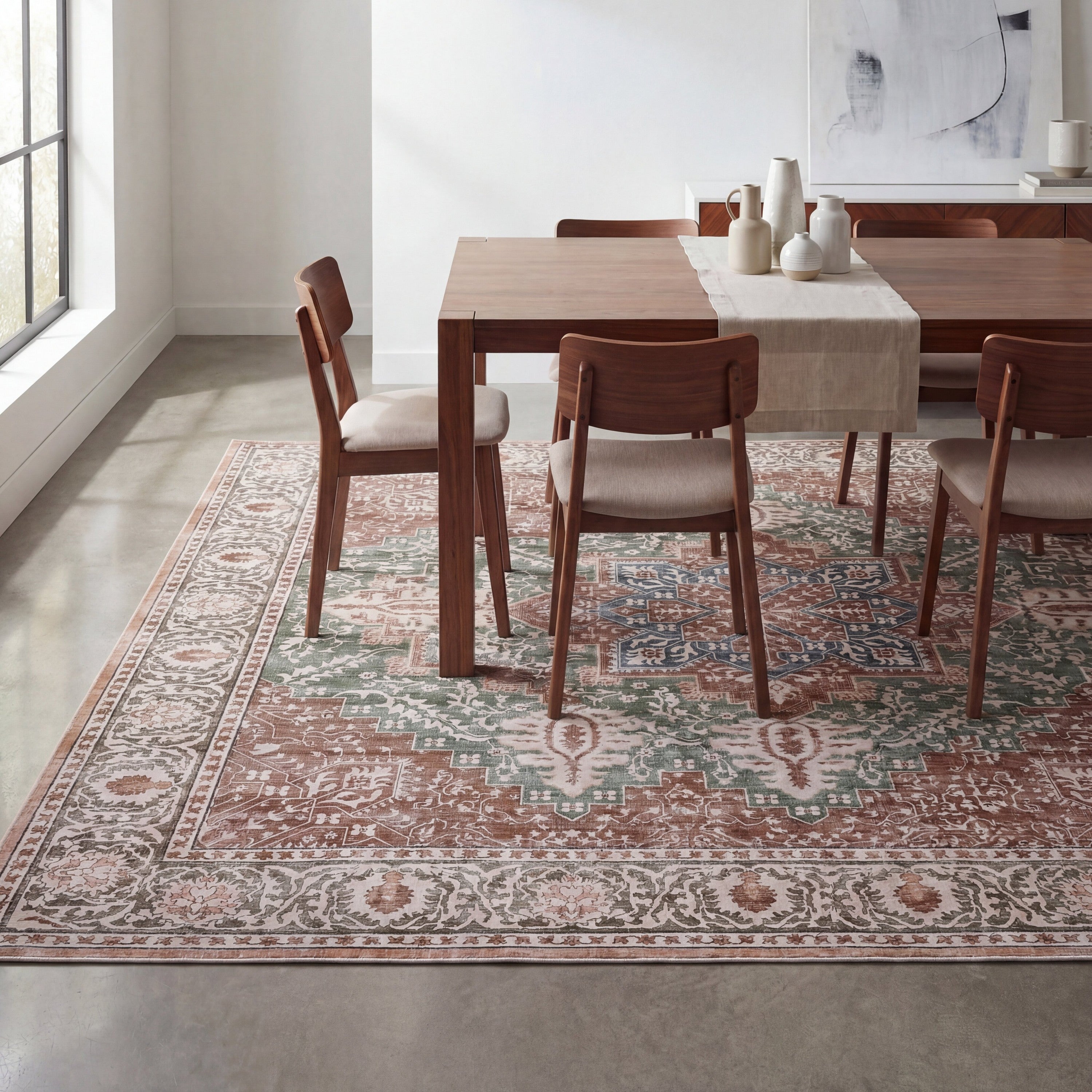 Eleanor Vintage Medallion Border Non-Slip Machine-Washable Rug