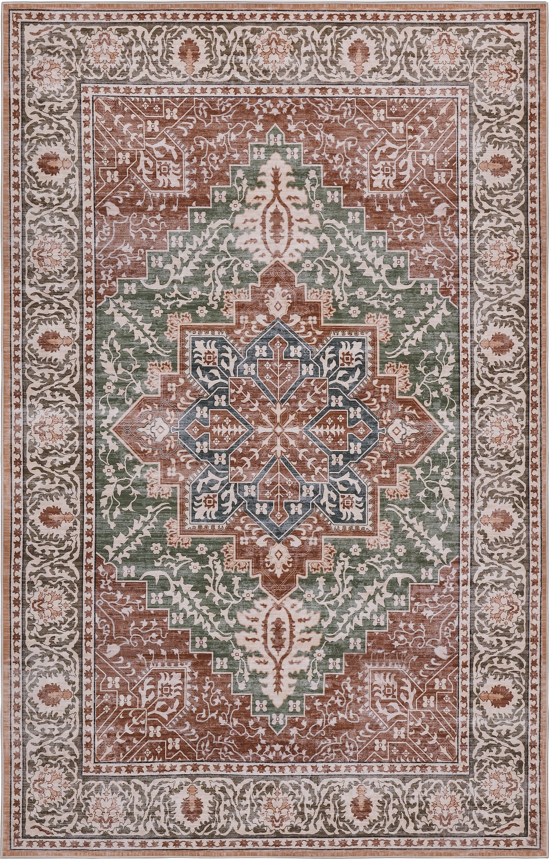 Eleanor Vintage Medallion Border Non-Slip Machine-Washable Rug
