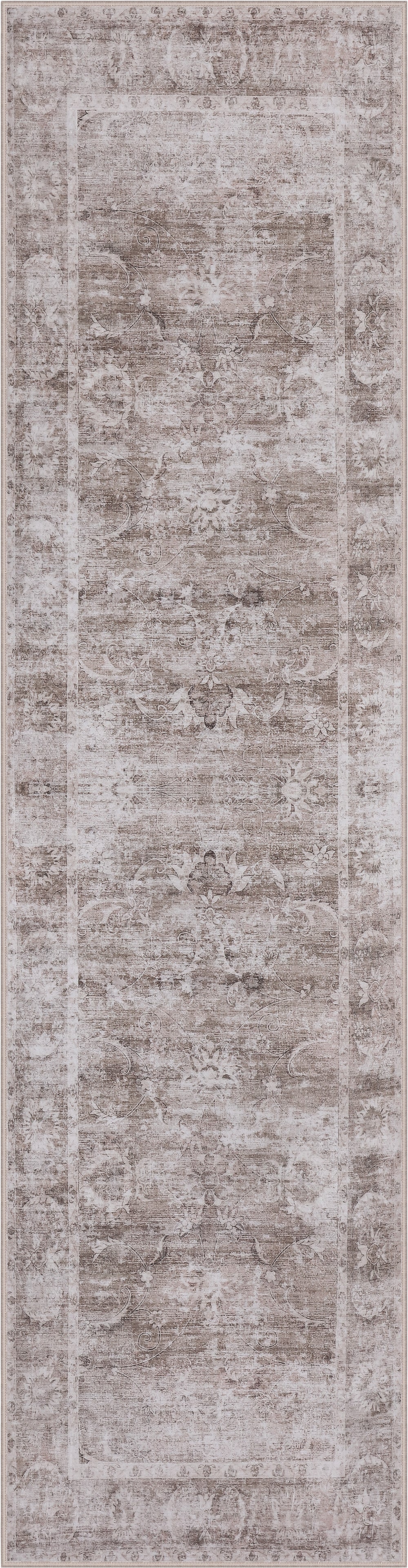 Arabella Vintage Floral Border Non-Slip Machine-Washable Rug
