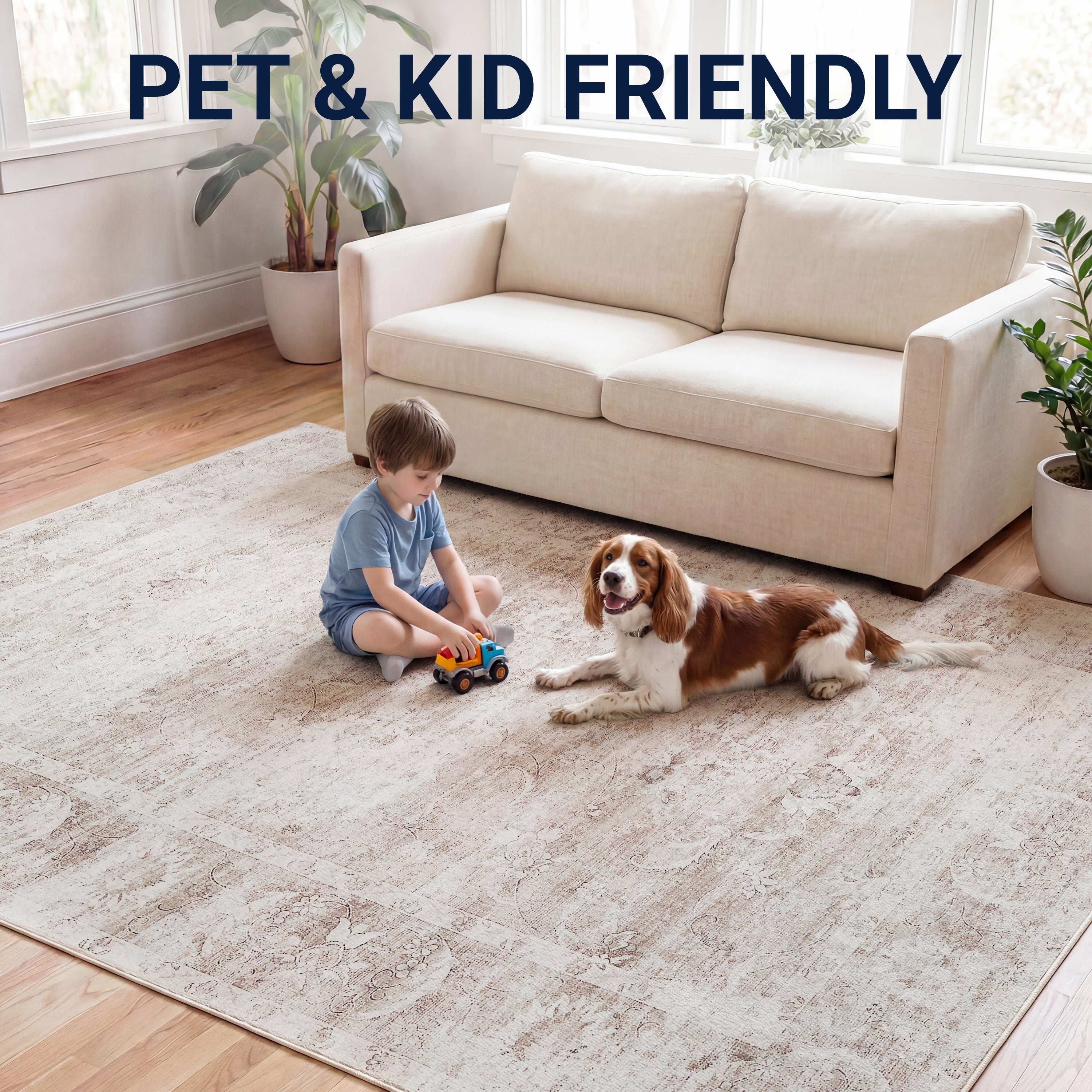 Arabella Vintage Floral Border Non-Slip Machine-Washable Rug