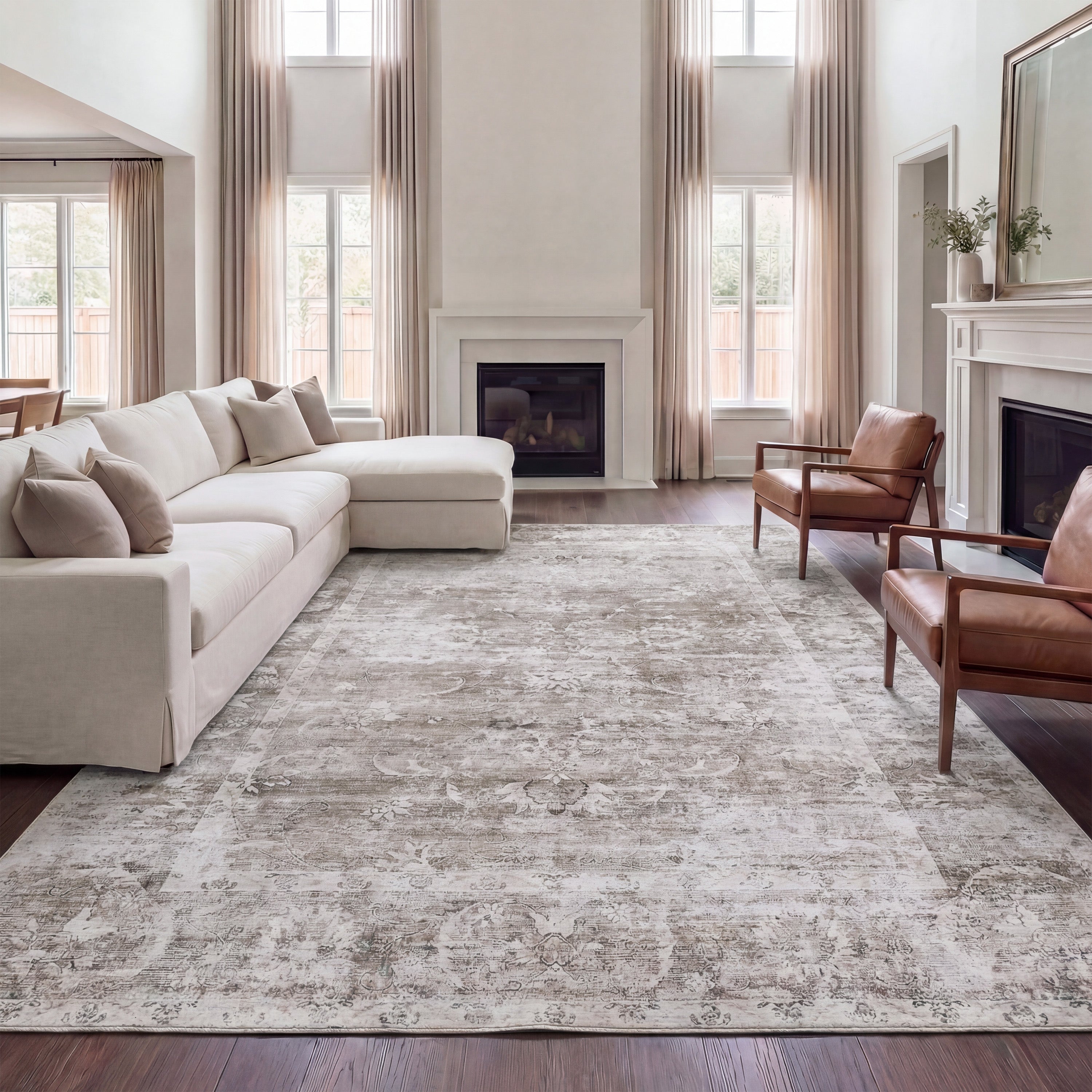Arabella Vintage Floral Border Non-Slip Machine-Washable Rug