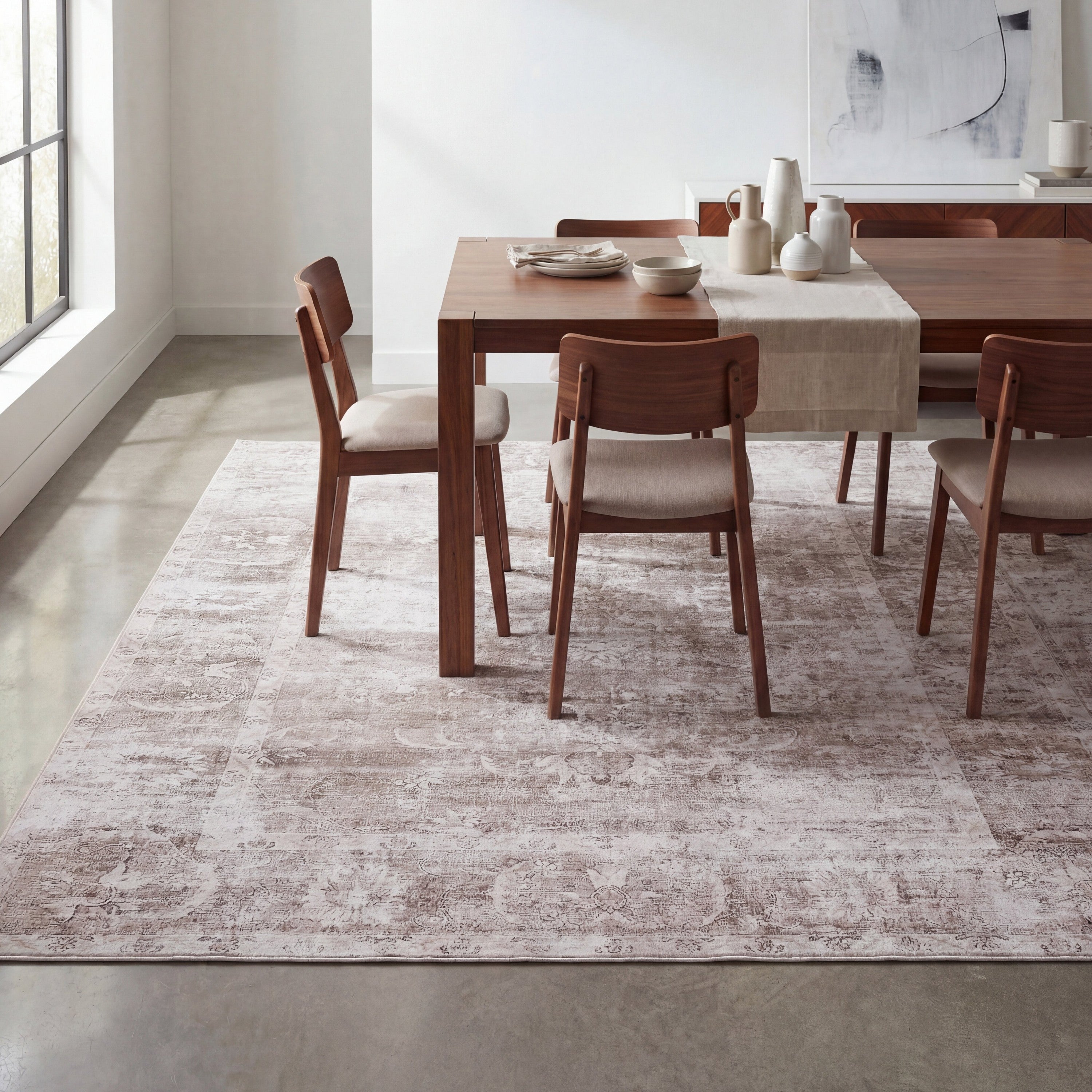 Arabella Vintage Floral Border Non-Slip Machine-Washable Rug