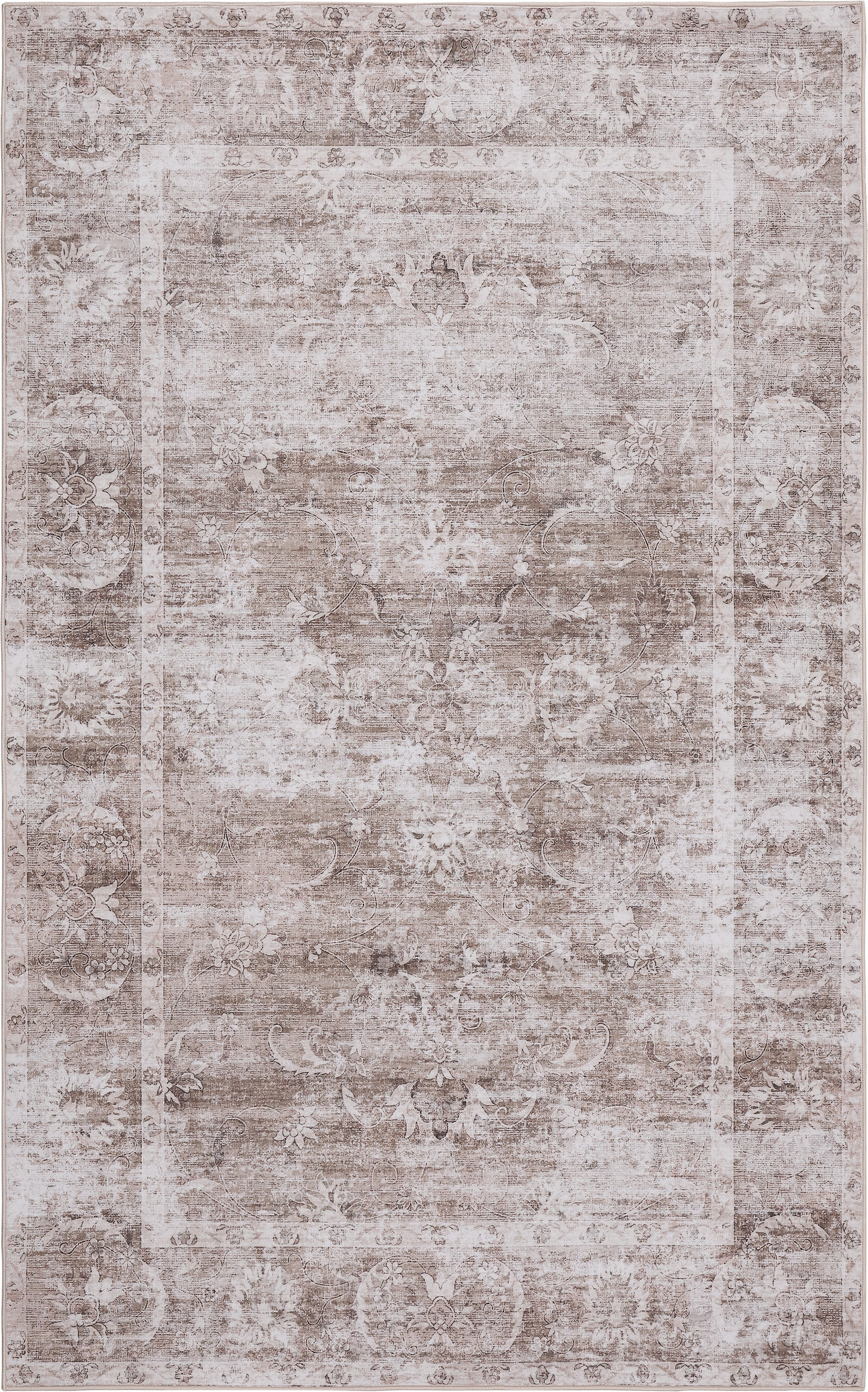 Arabella Vintage Floral Border Non-Slip Machine-Washable Rug