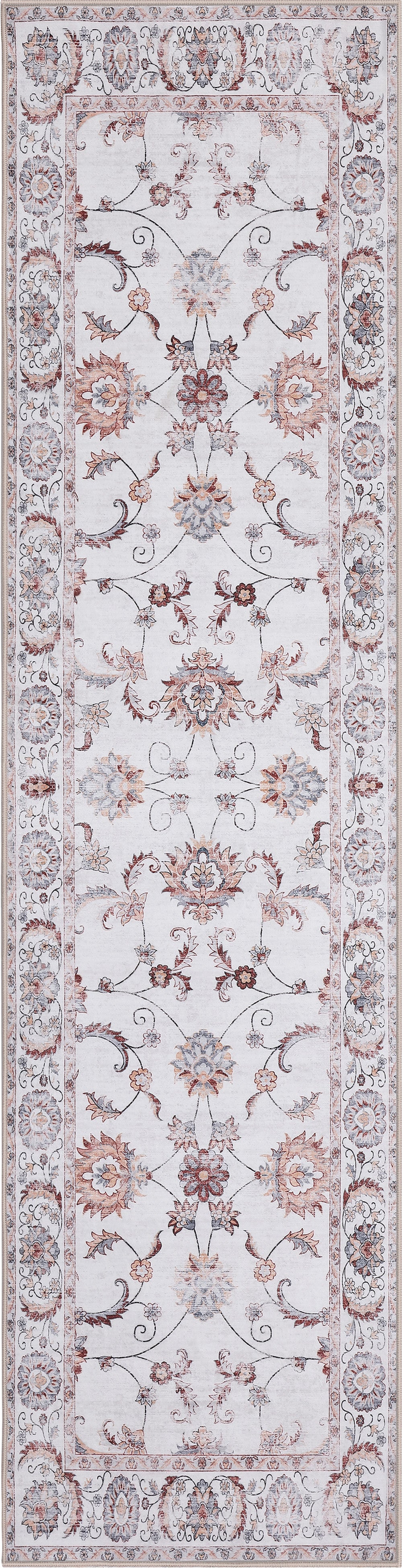 Arabella Vintage Floral Border Non-Slip Machine-Washable Rug