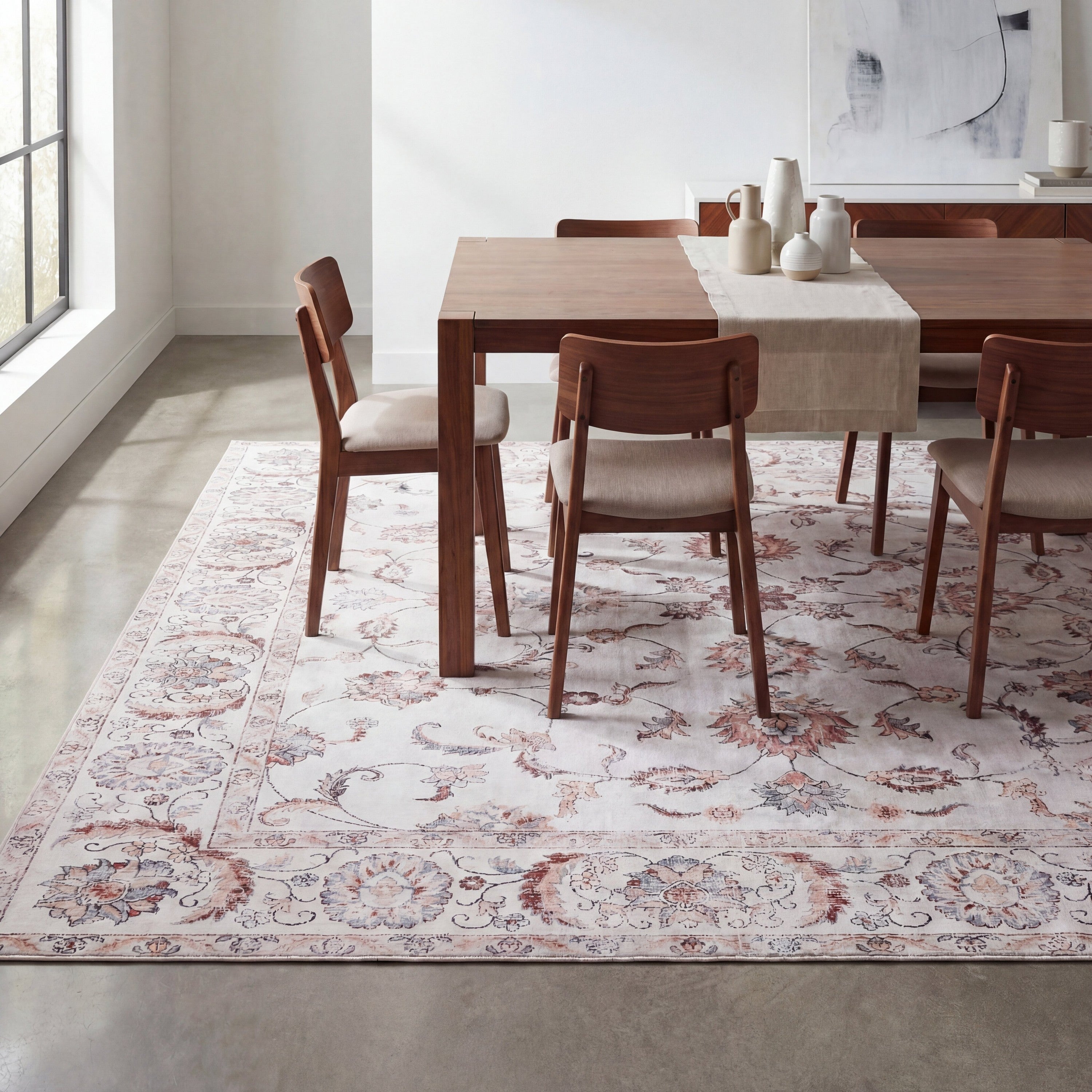 Arabella Vintage Floral Border Non-Slip Machine-Washable Rug