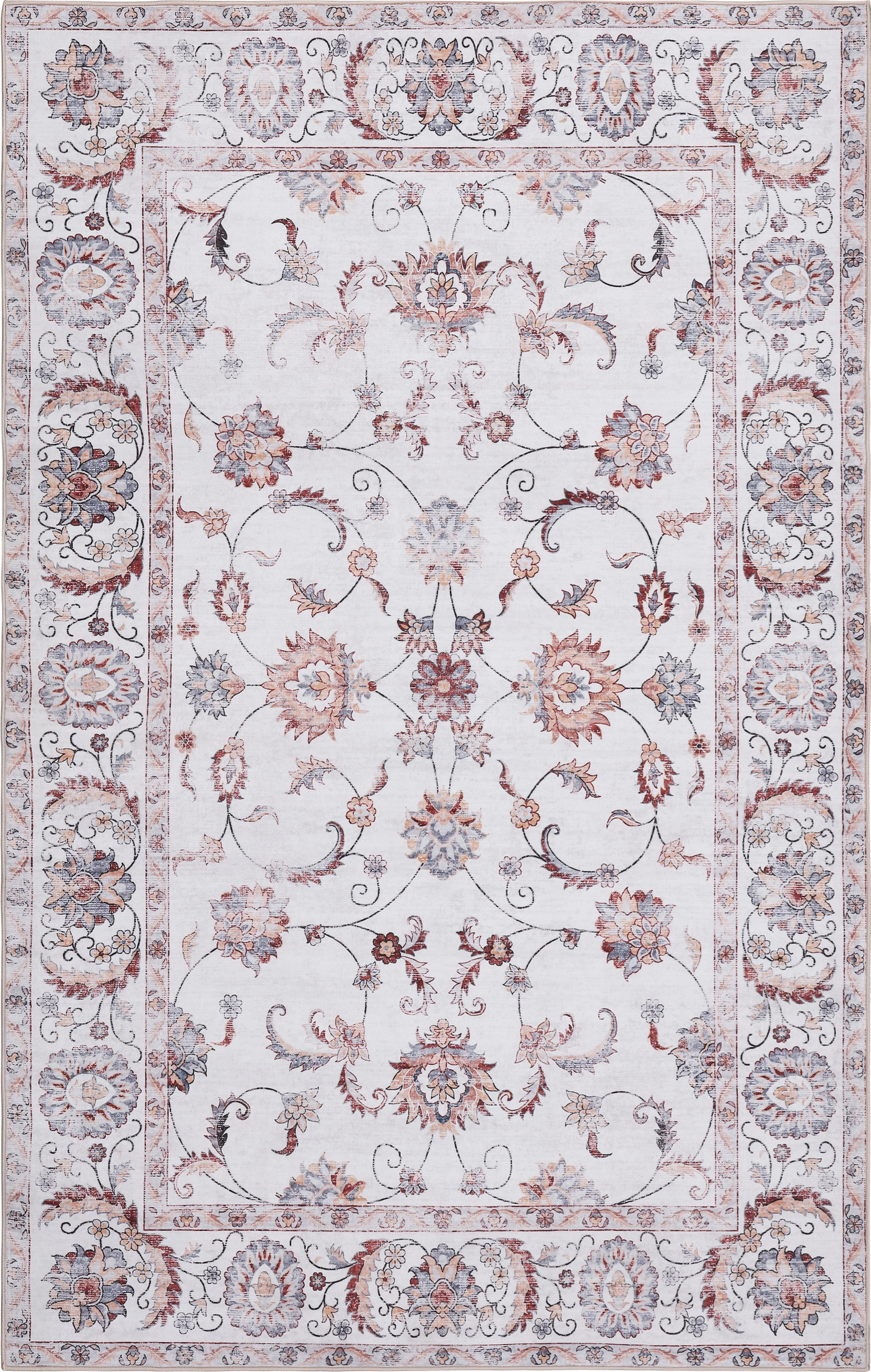 Arabella Vintage Floral Border Non-Slip Machine-Washable Rug