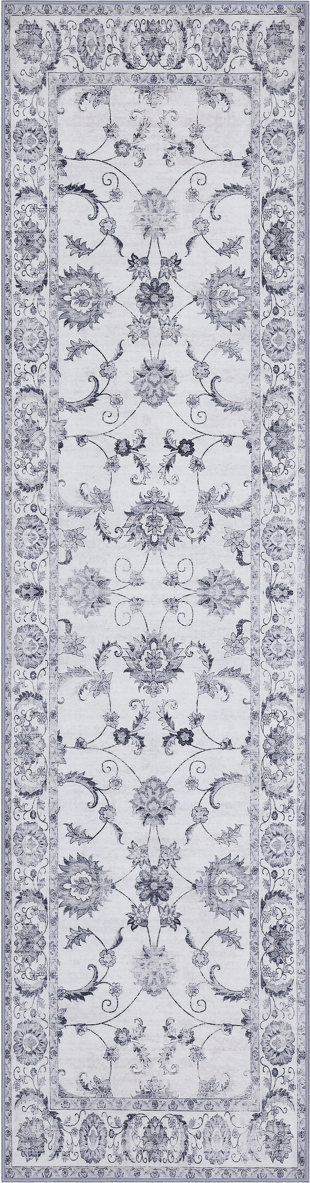 Arabella Vintage Floral Border Non-Slip Machine-Washable Rug