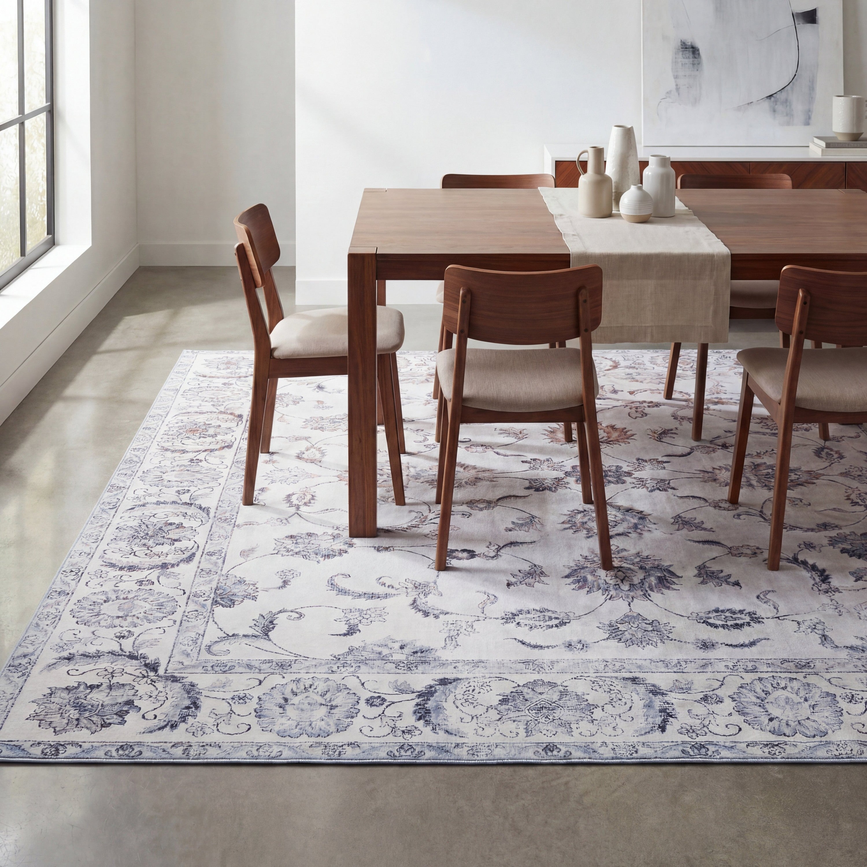 Arabella Vintage Floral Border Non-Slip Machine-Washable Rug