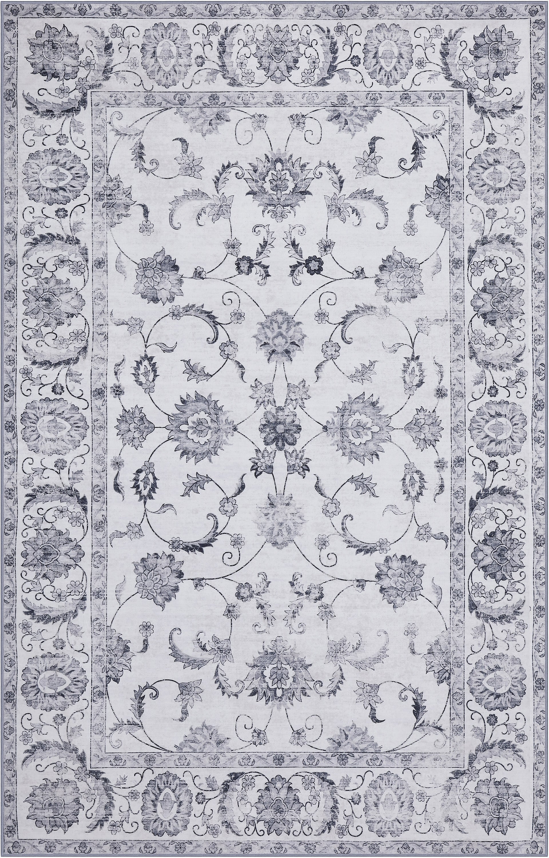 Arabella Vintage Floral Border Non-Slip Machine-Washable Rug