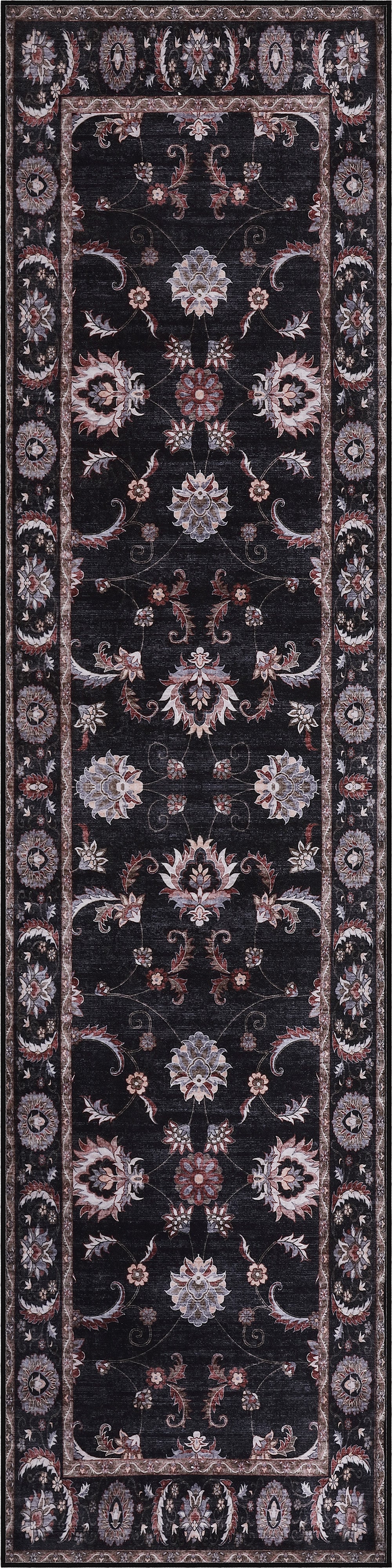 Arabella Vintage Floral Border Non-Slip Machine-Washable Rug