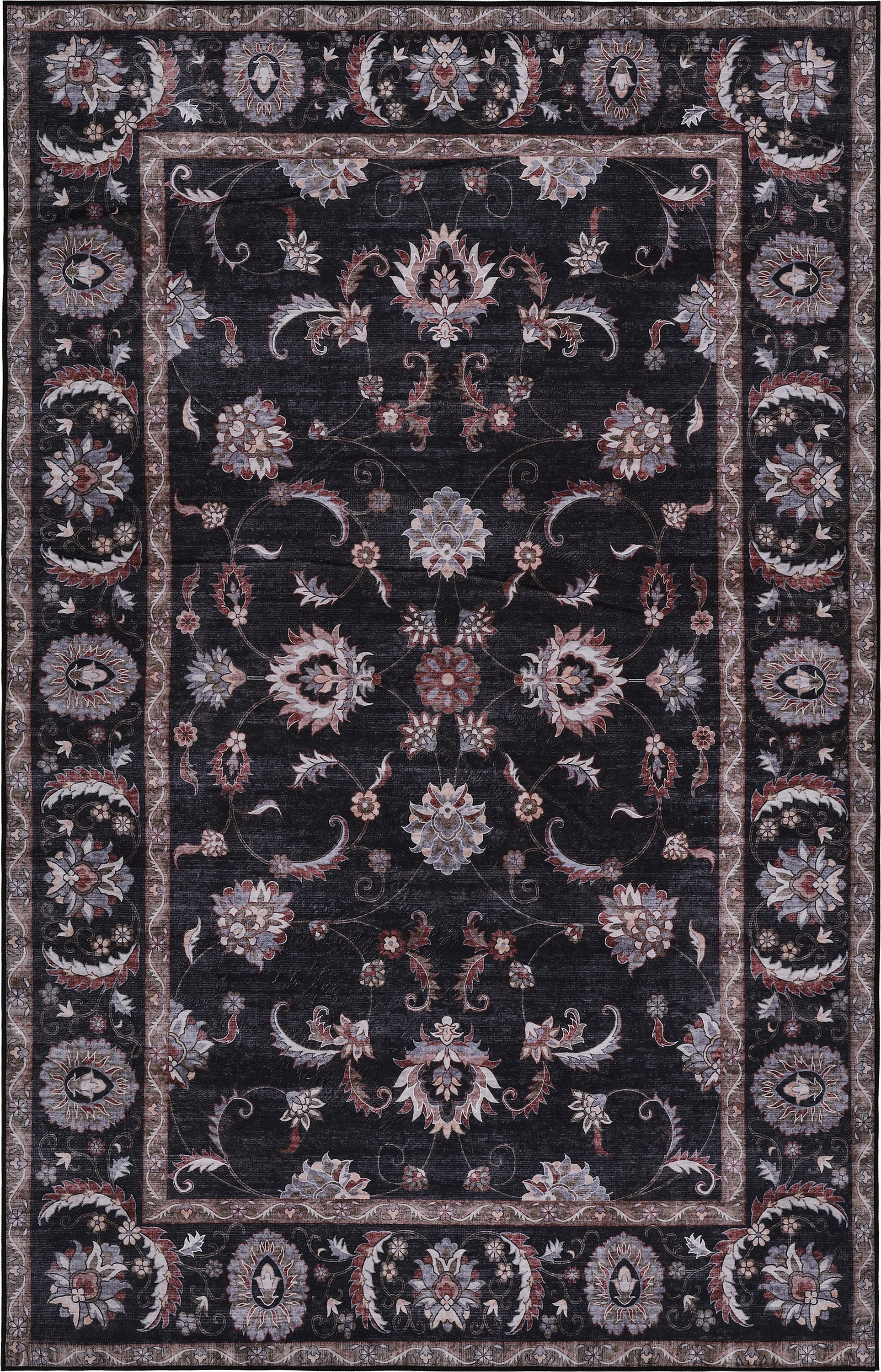 Arabella Vintage Floral Border Non-Slip Machine-Washable Rug