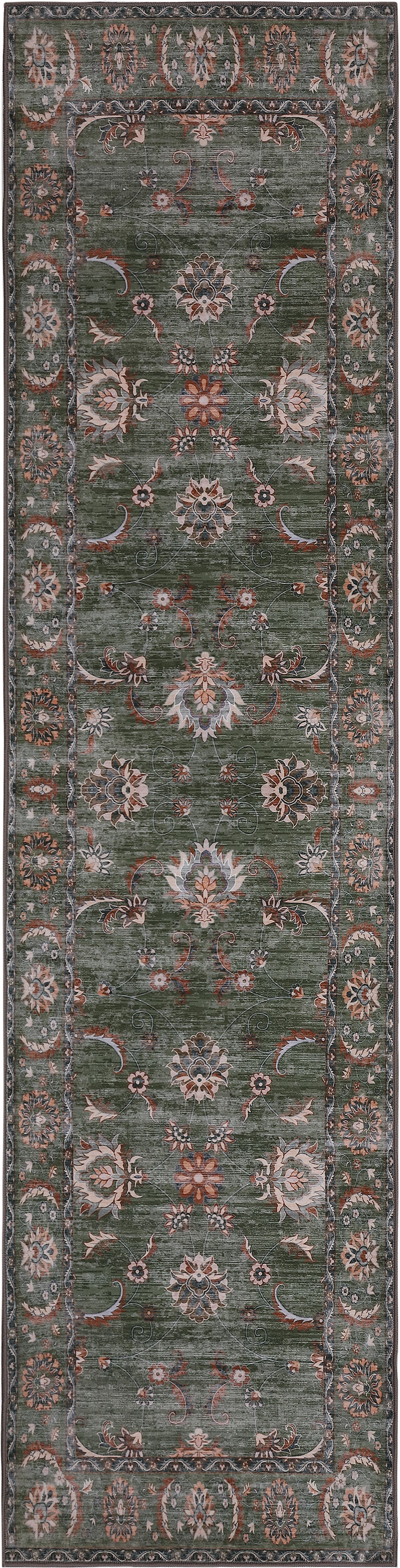 Arabella Vintage Floral Border Non-Slip Machine-Washable Rug