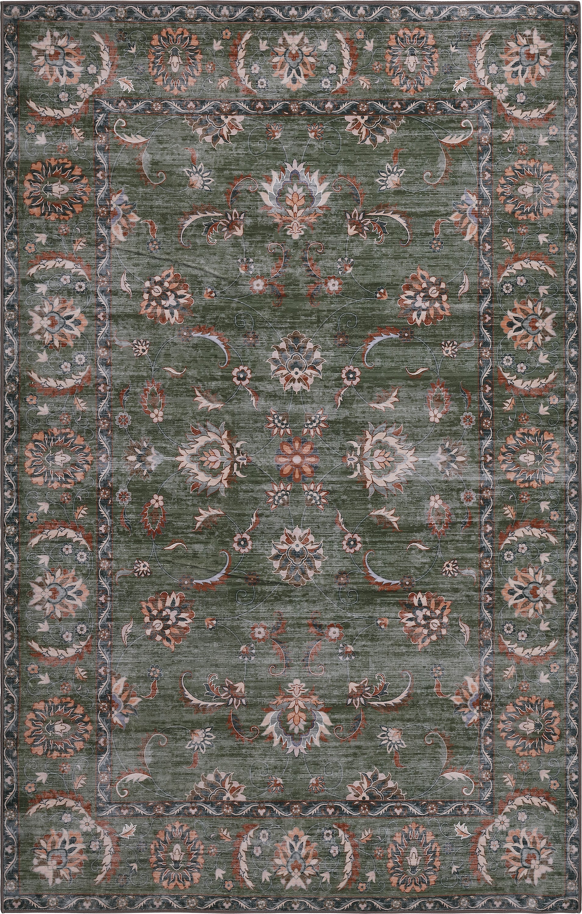 Arabella Vintage Floral Border Non-Slip Machine-Washable Rug