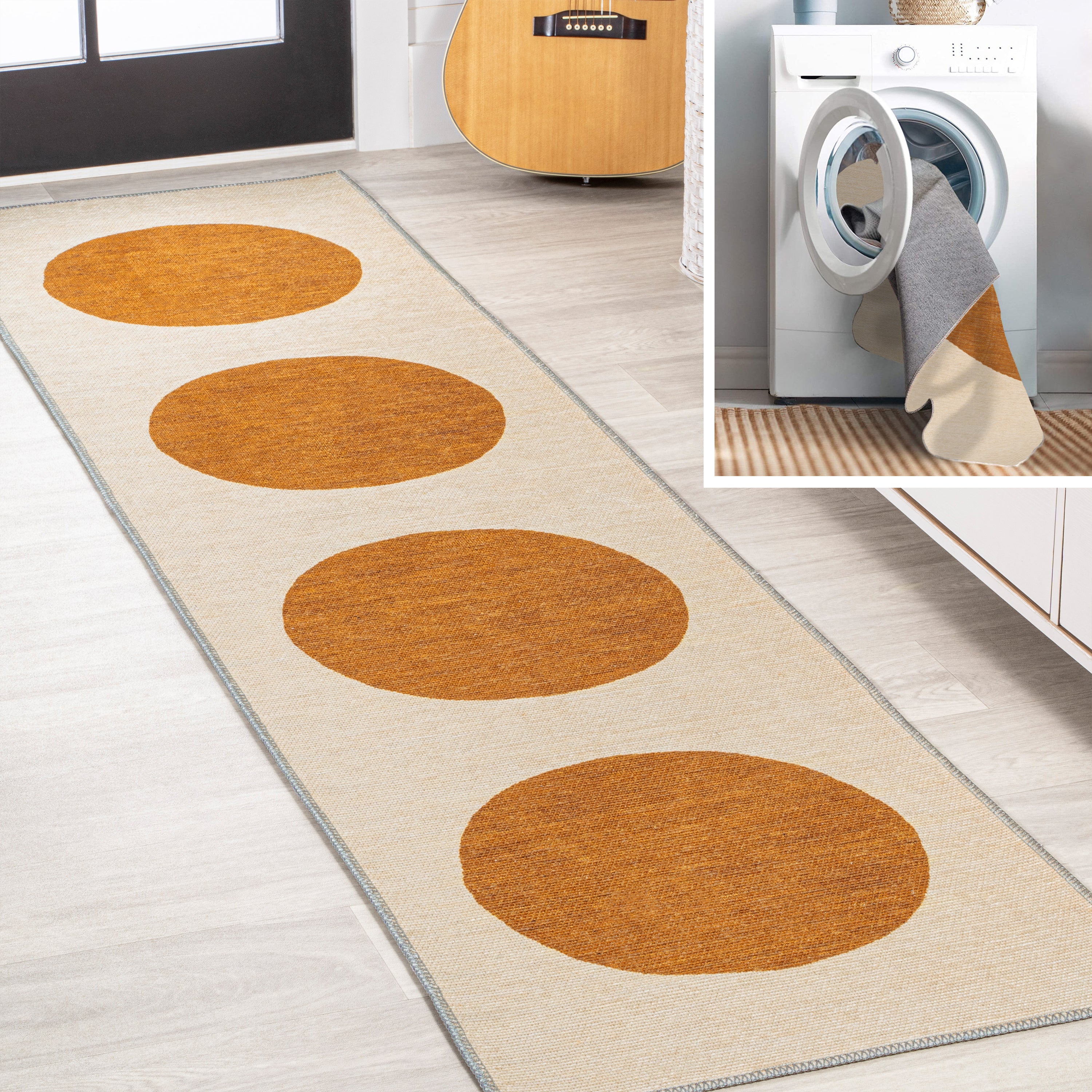 Cirkel Minimalist Geometric Dot Machine-Washable Area Rug
