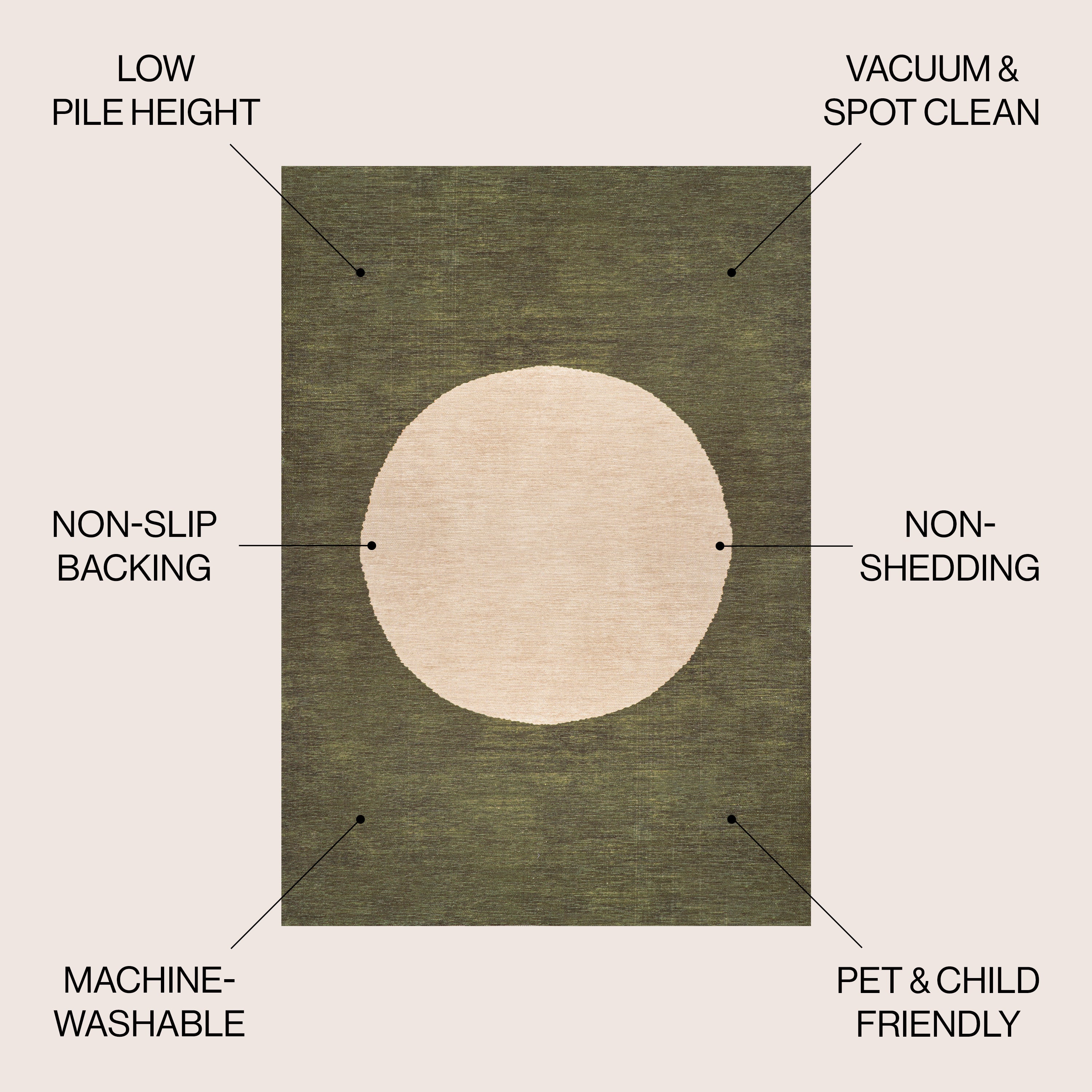 Cirkel Minimalist Geometric Dot Machine-Washable Area Rug