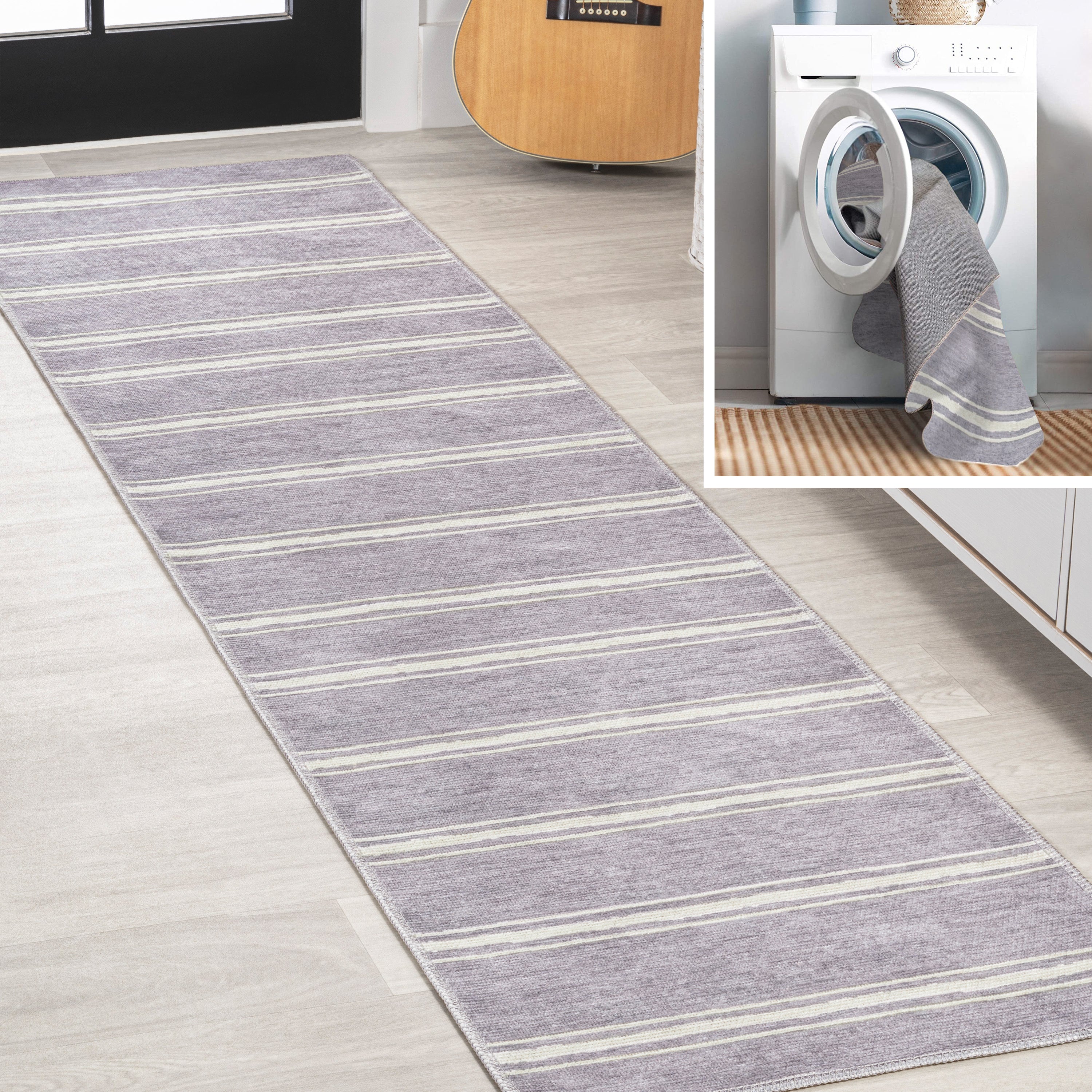 Bande Distressed Ticking Stripe Machine-Washable Area Rug