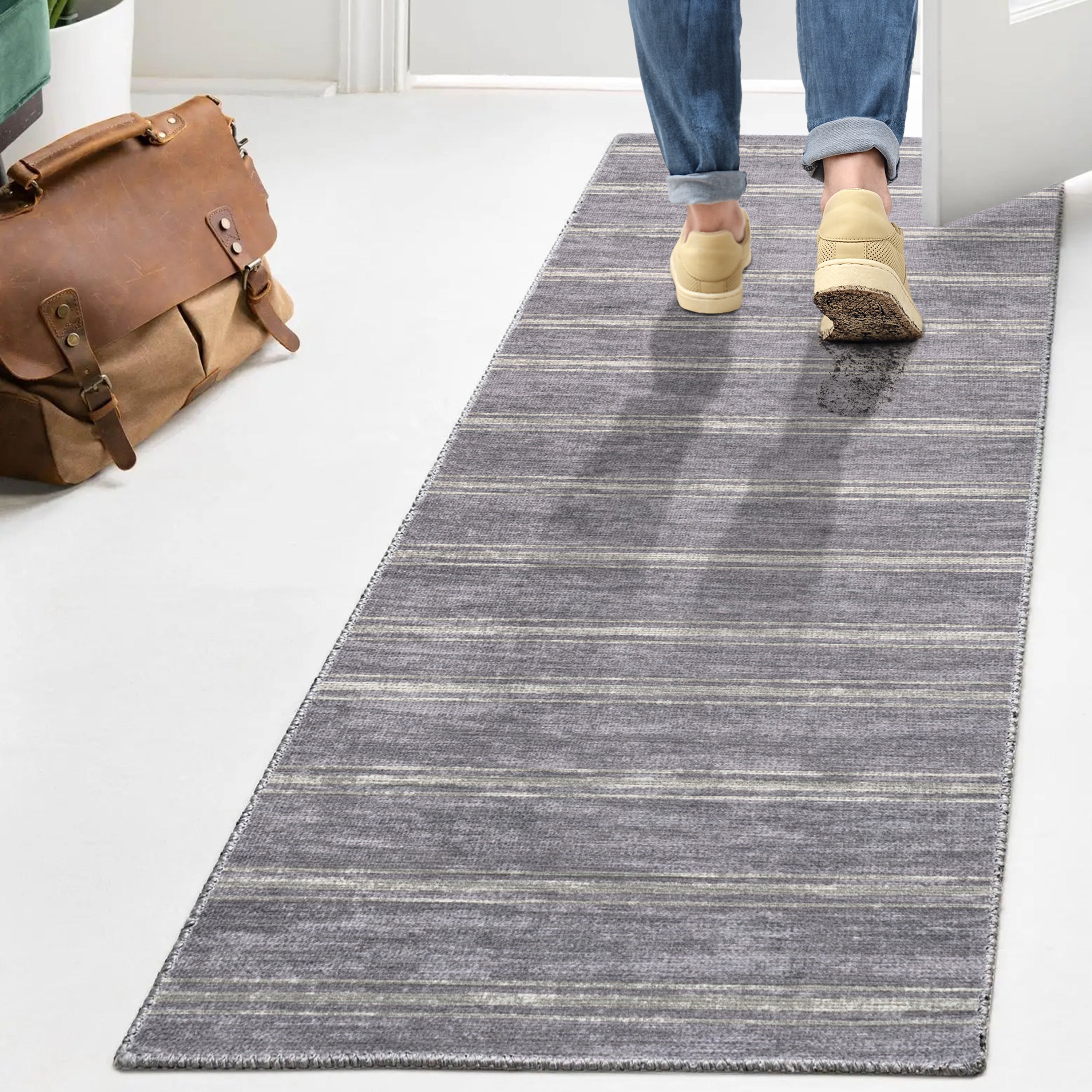 Bande Distressed Ticking Stripe Machine-Washable Area Rug