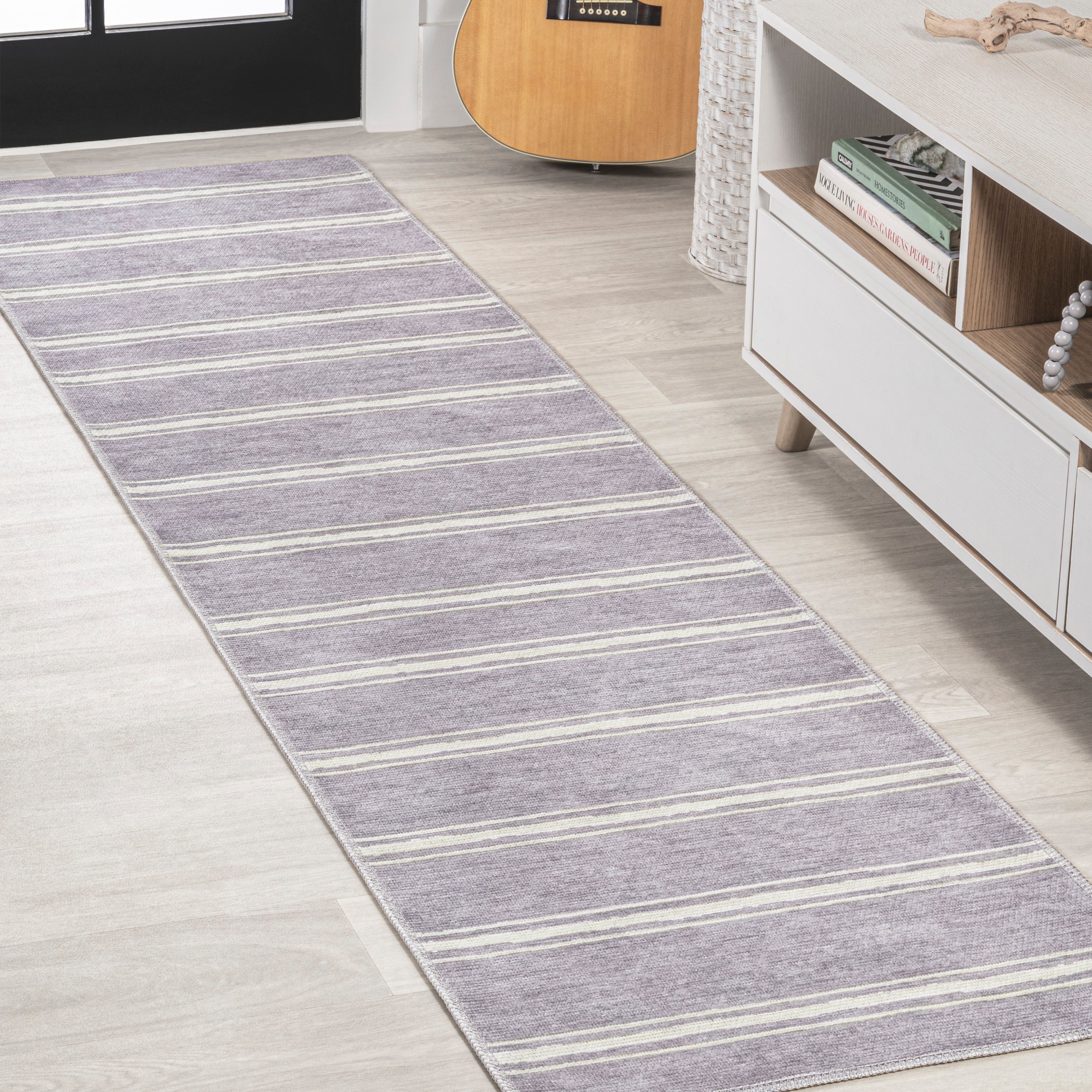 Bande Distressed Ticking Stripe Machine-Washable Area Rug