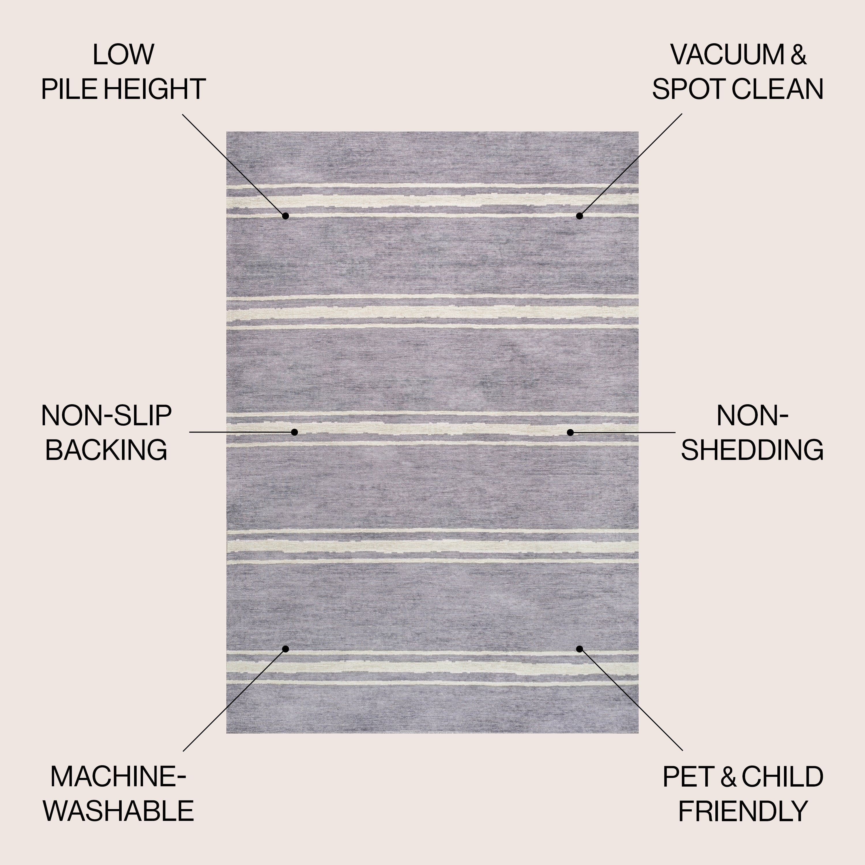 Bande Distressed Ticking Stripe Machine-Washable Area Rug