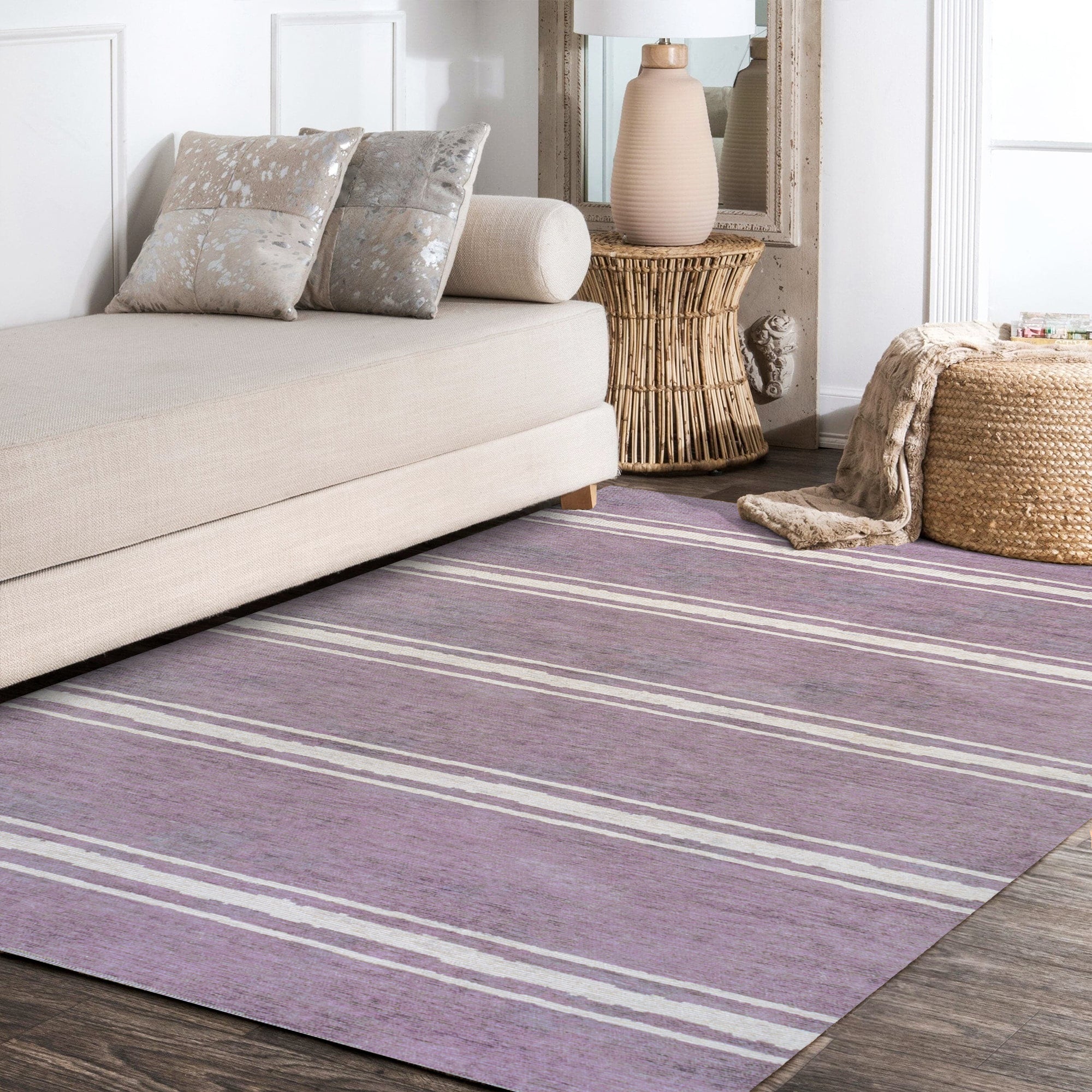 Bande Distressed Ticking Stripe Machine-Washable Area Rug