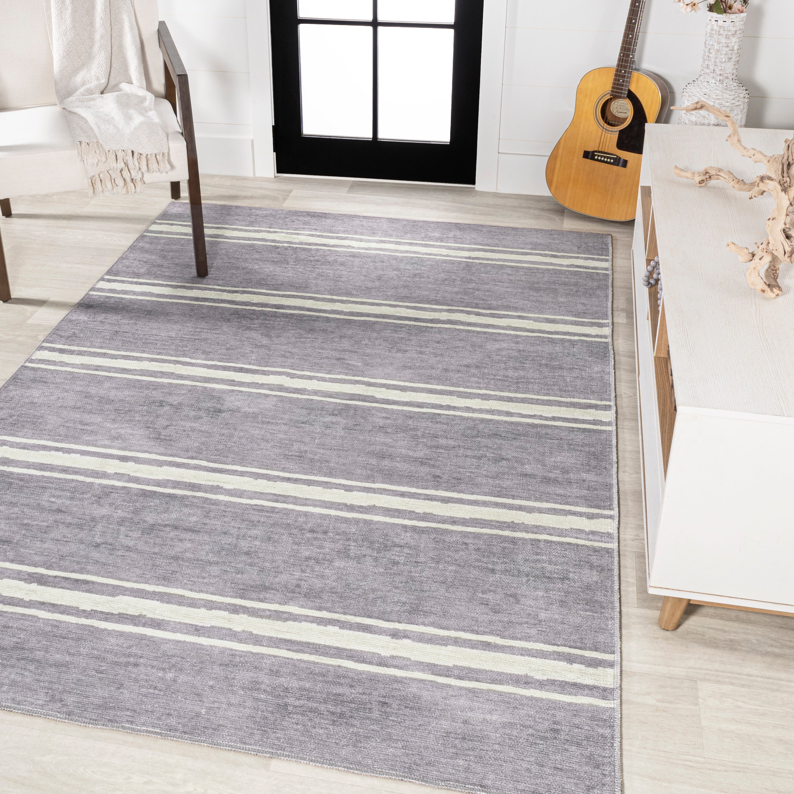 Bande Distressed Ticking Stripe Machine-Washable Area Rug
