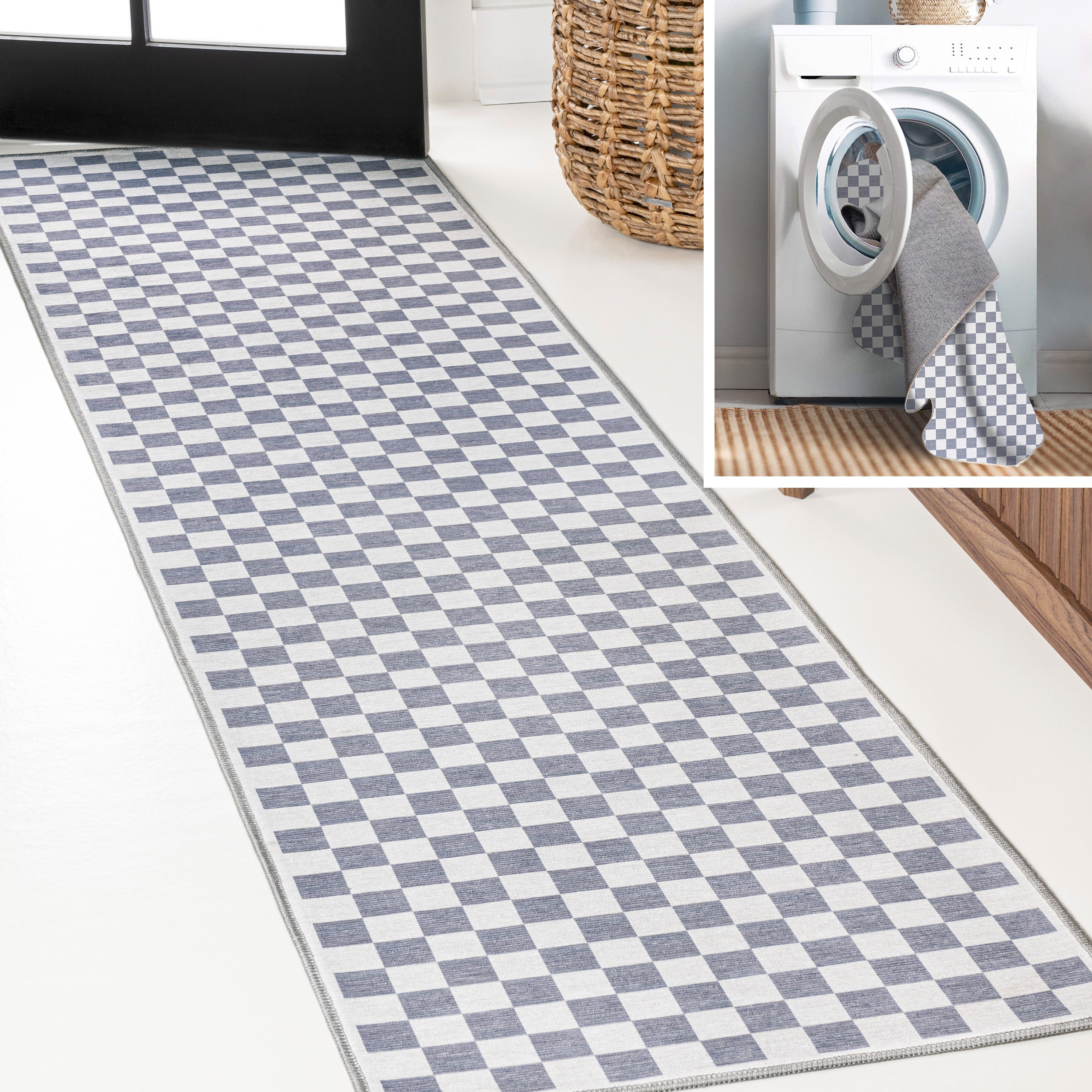 Ainsley Modern Cottage Checkerboard Washable Purple Area Rug