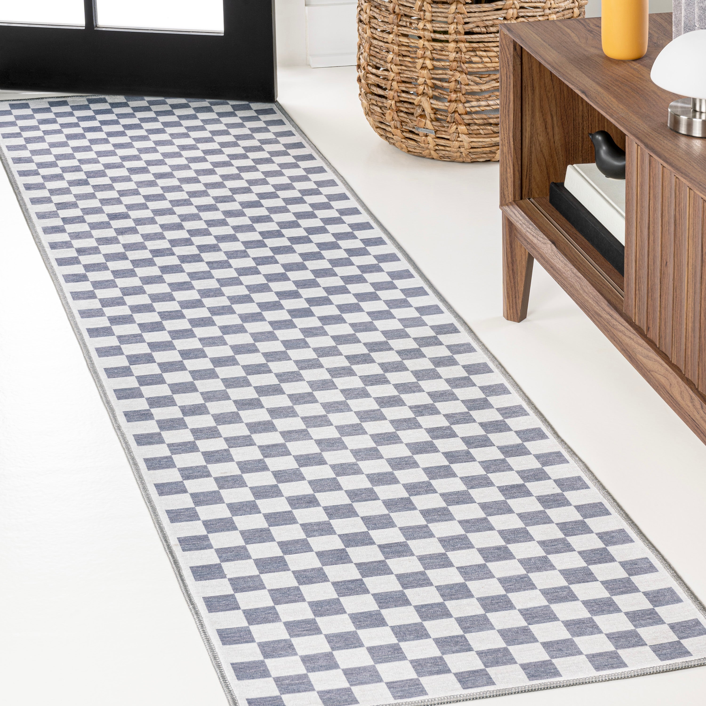 Ainsley Modern Cottage Checkerboard Washable Purple Area Rug