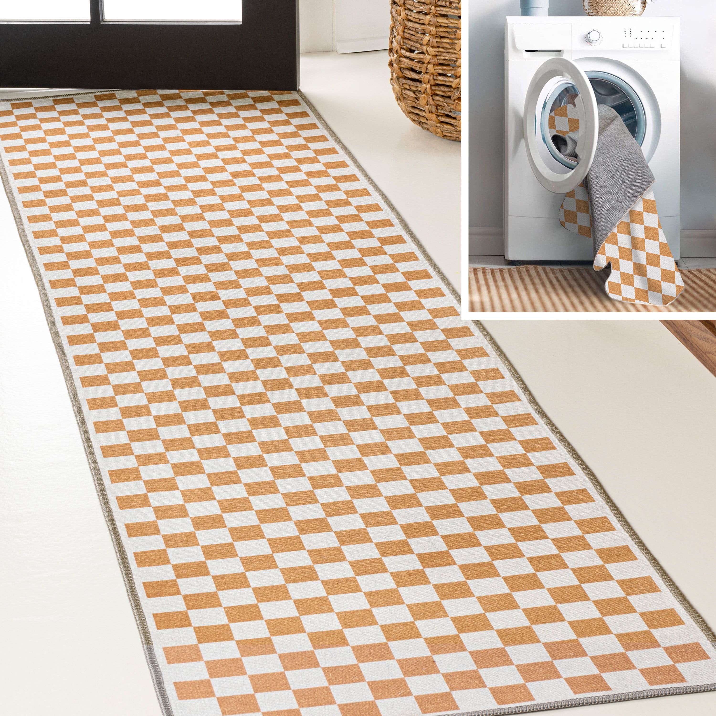 Ainsley Modern Cottage Checkerboard Washable Purple Area Rug