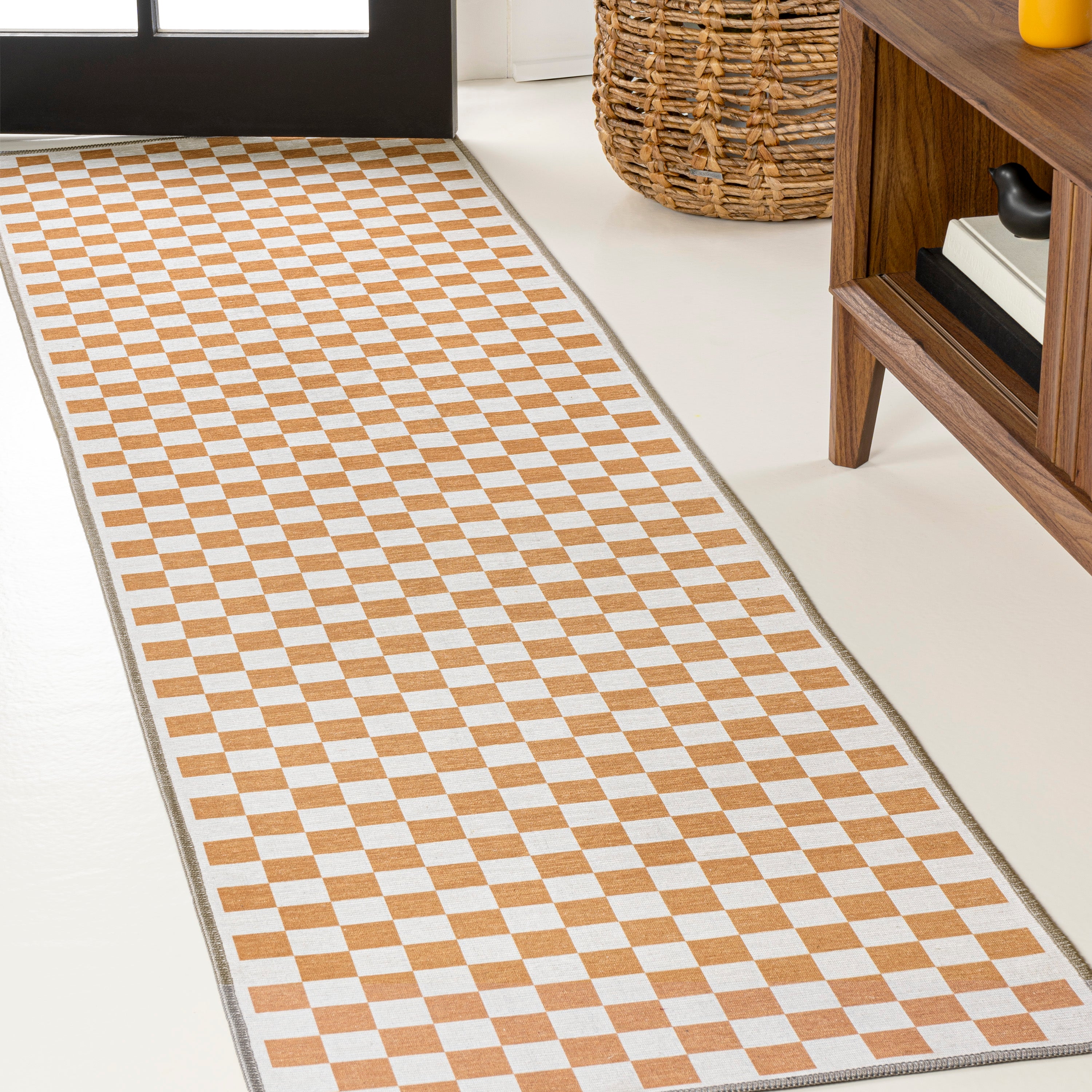 Ainsley Modern Cottage Checkerboard Washable Purple Area Rug