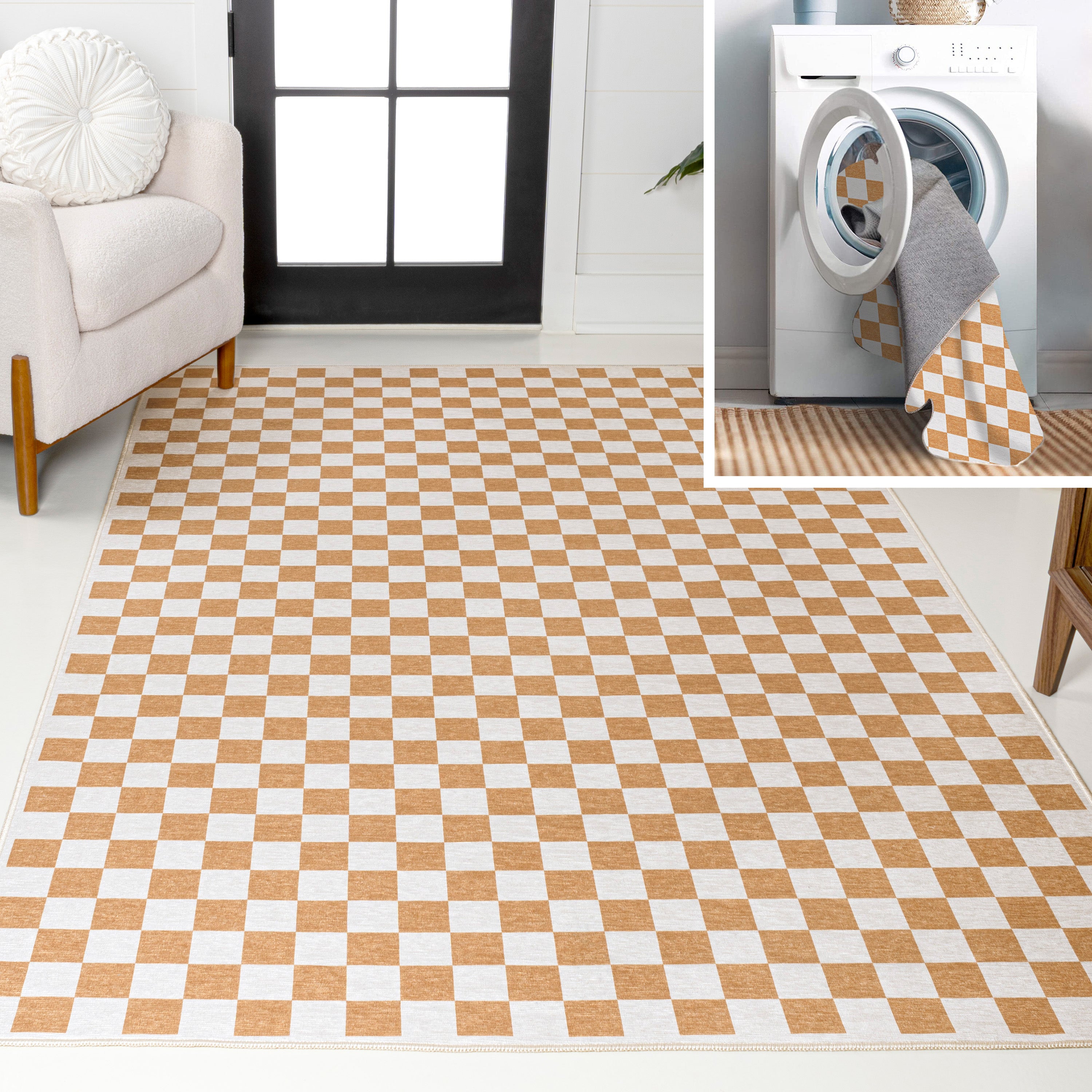Ainsley Modern Cottage Checkerboard Washable Purple Area Rug