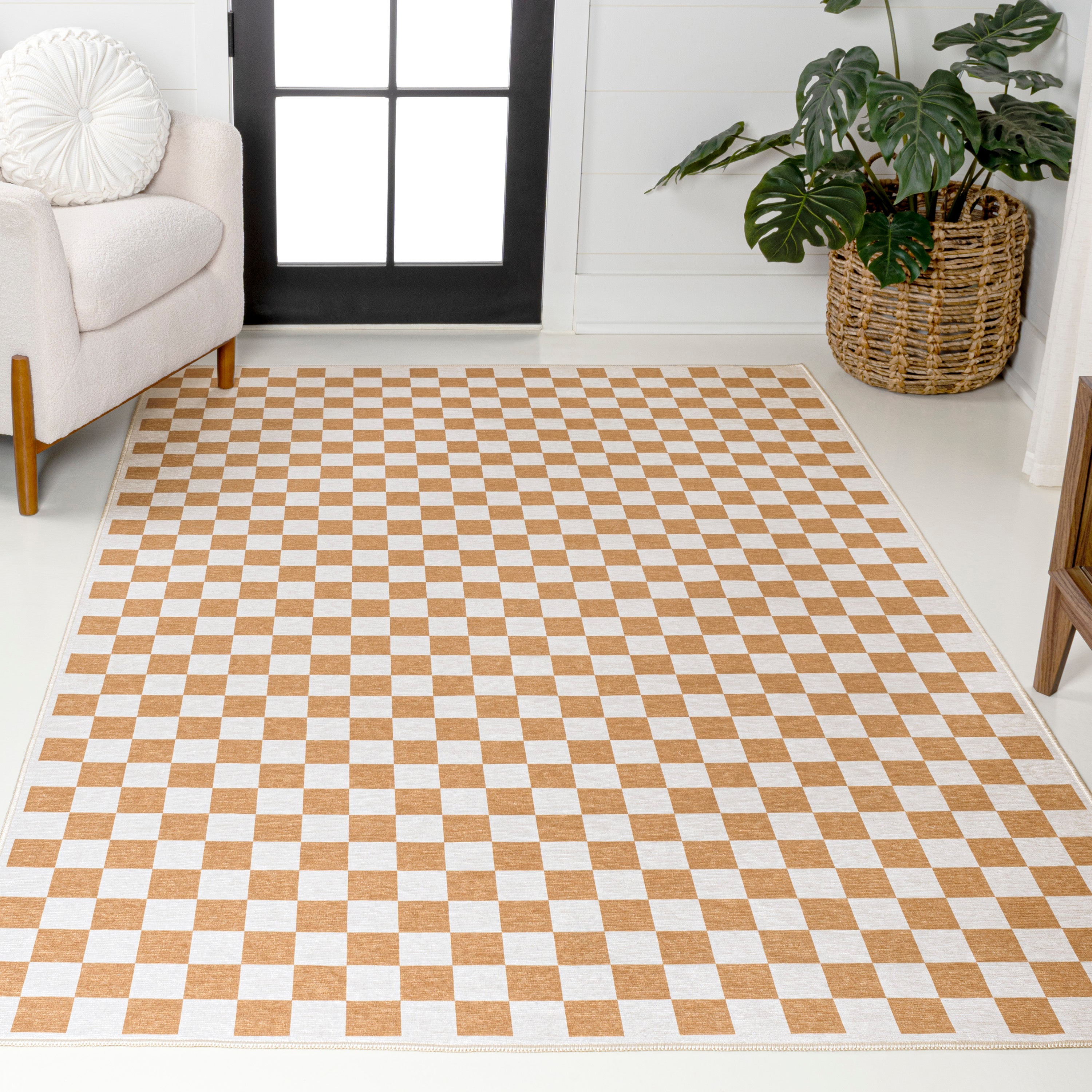 Ainsley Modern Cottage Checkerboard Washable Purple Area Rug