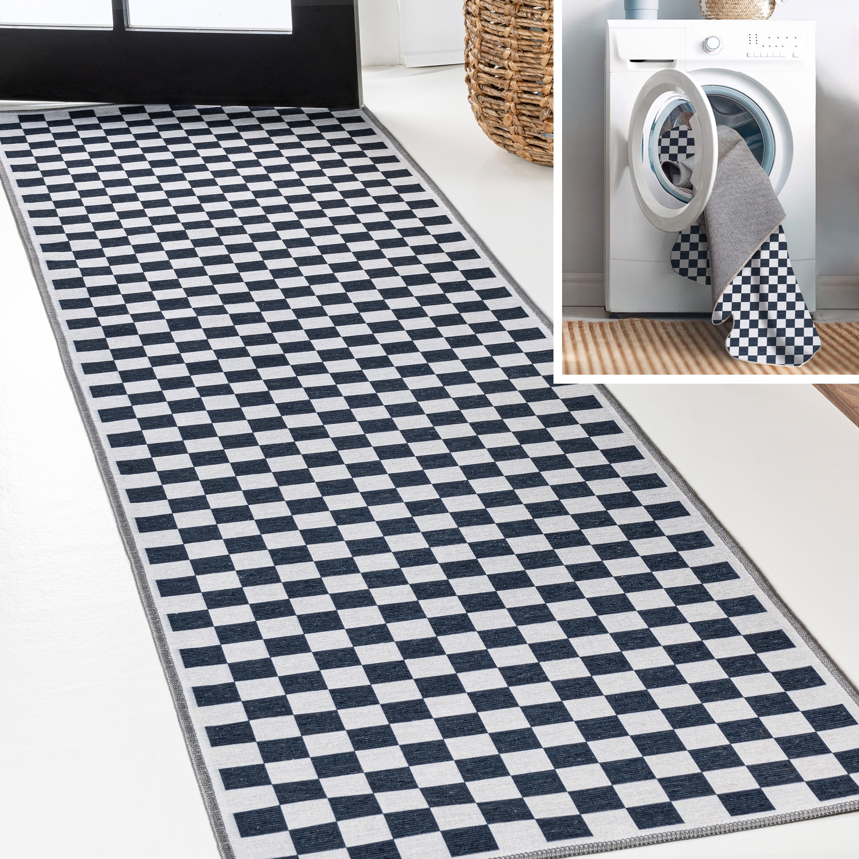Ainsley Modern Cottage Checkerboard Washable Purple Area Rug
