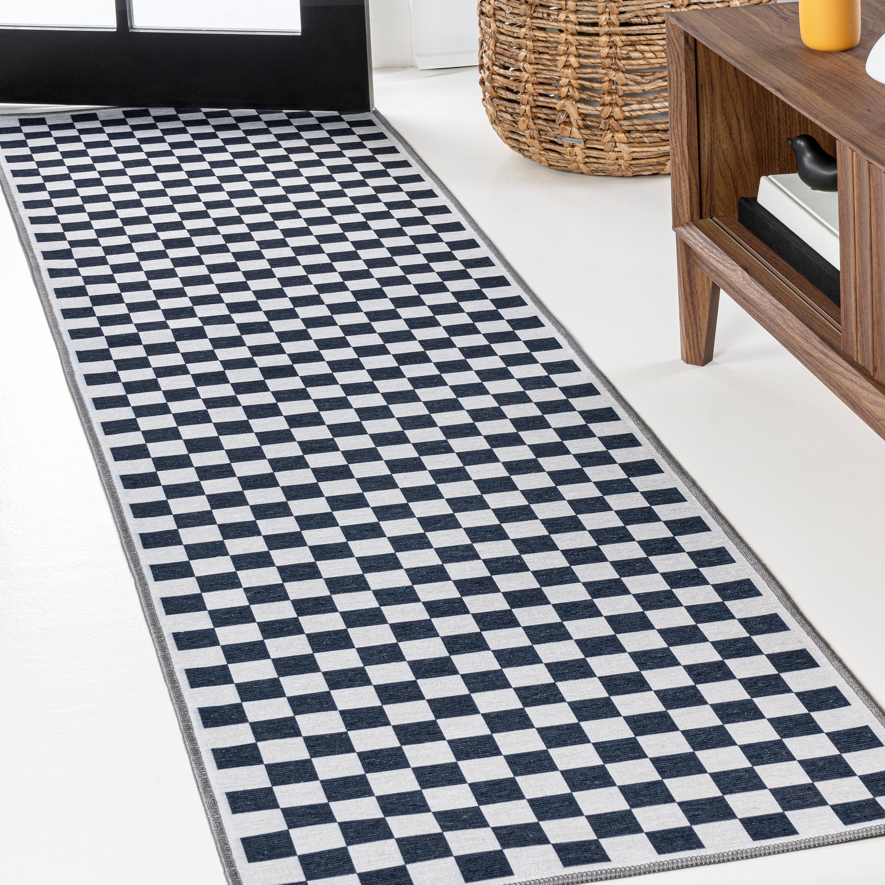 Ainsley Modern Cottage Checkerboard Washable Purple Area Rug