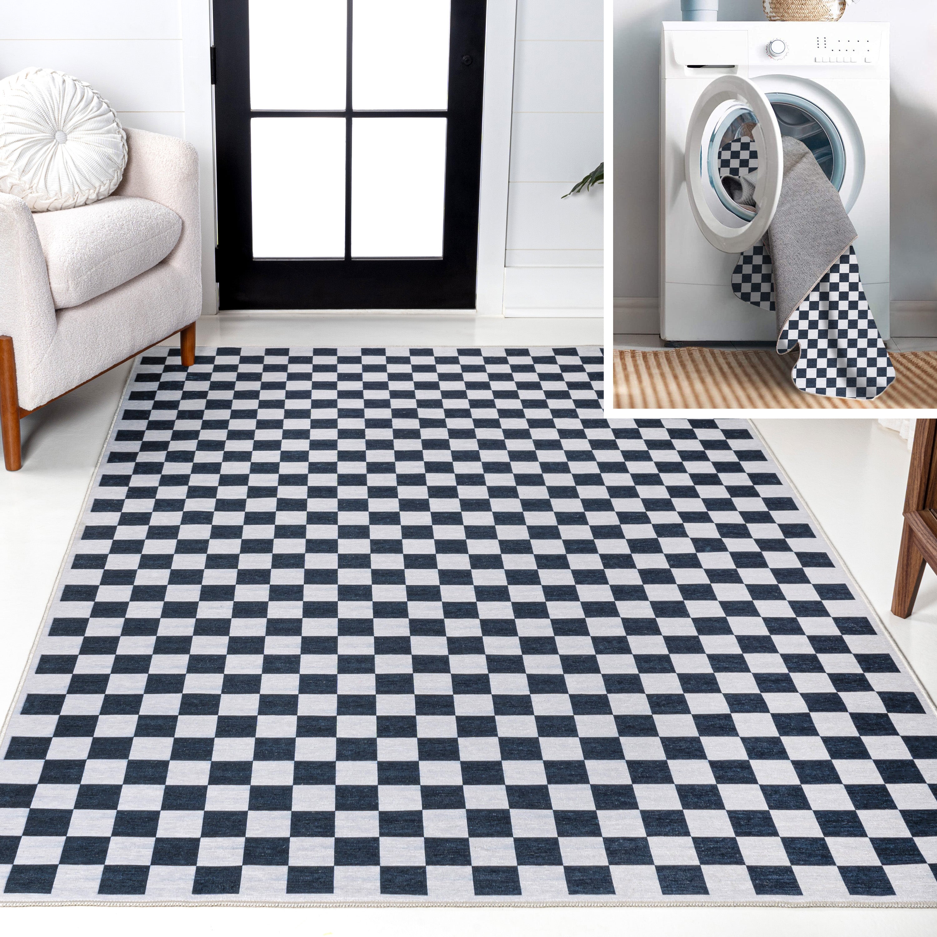 Ainsley Modern Cottage Checkerboard Washable Purple Area Rug