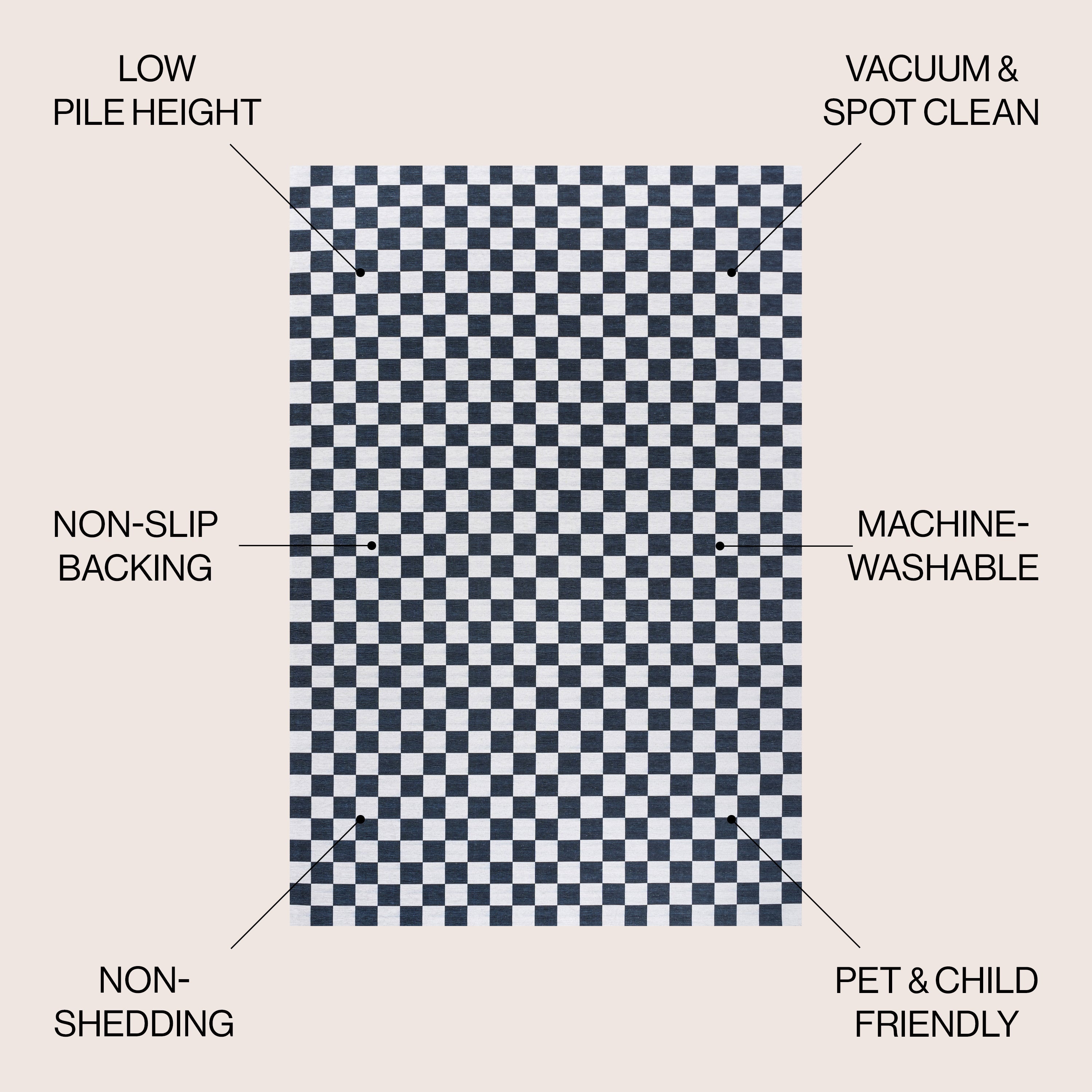 Ainsley Modern Cottage Checkerboard Washable Purple Area Rug