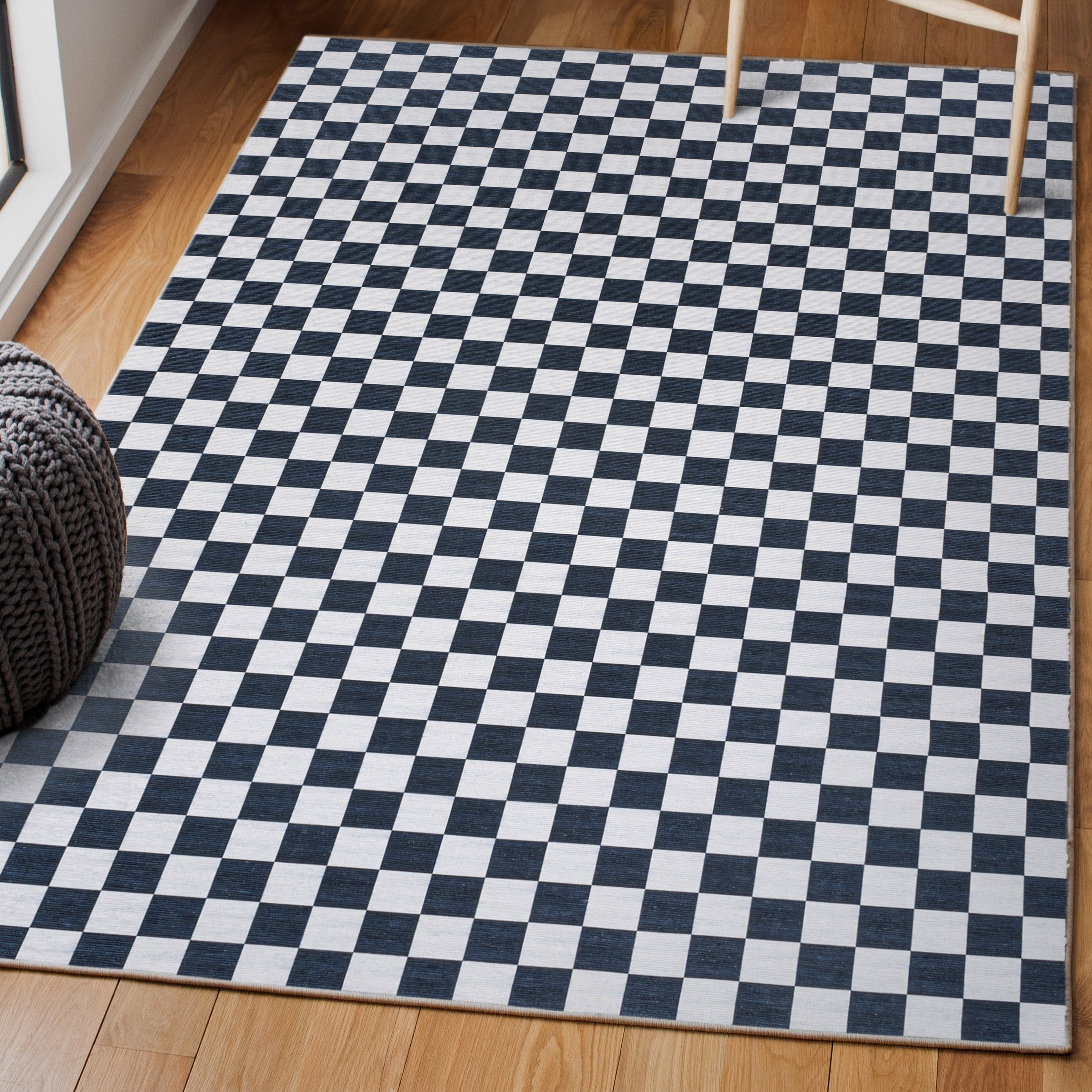 Ainsley Modern Cottage Checkerboard Washable Purple Area Rug