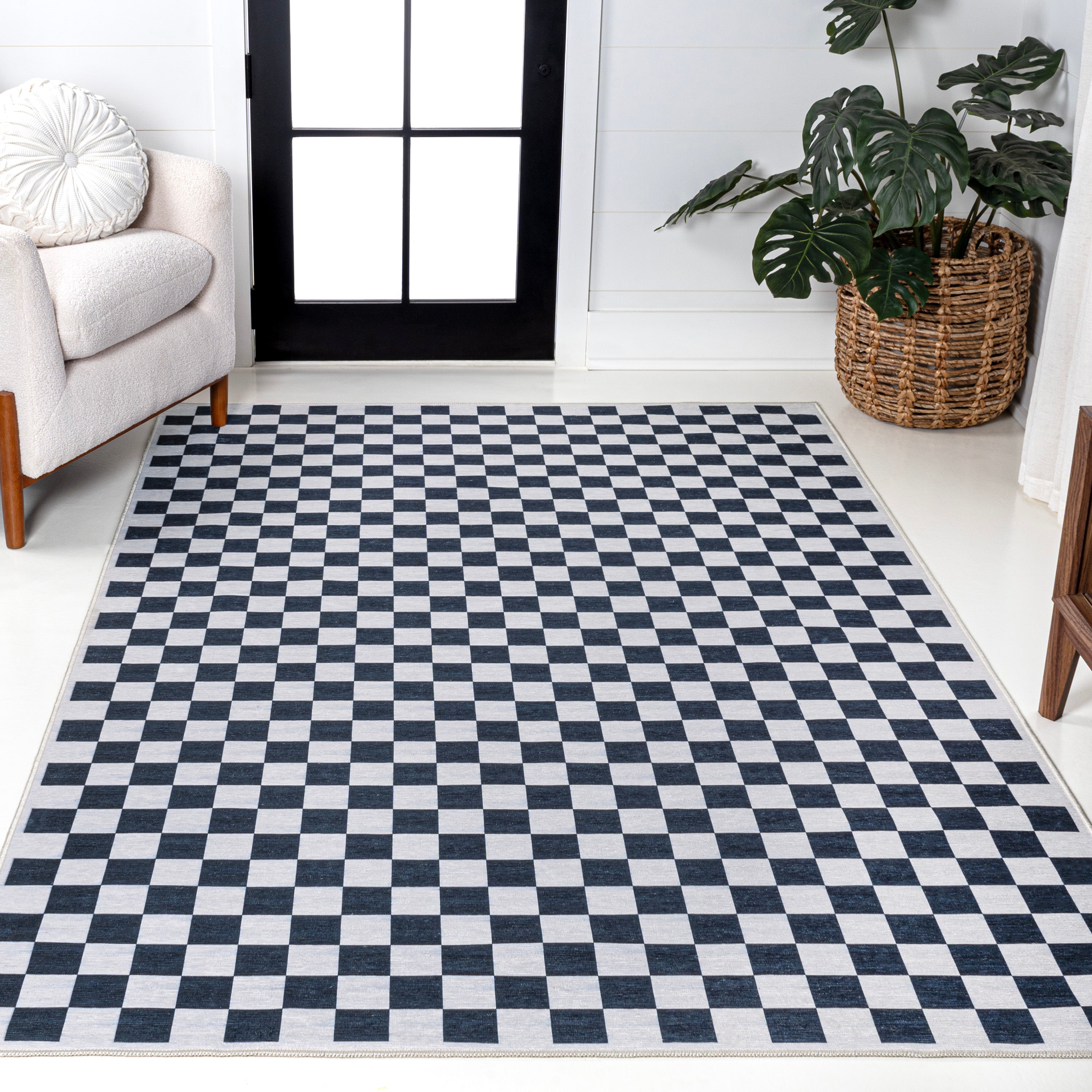 Ainsley Modern Cottage Checkerboard Washable Purple Area Rug