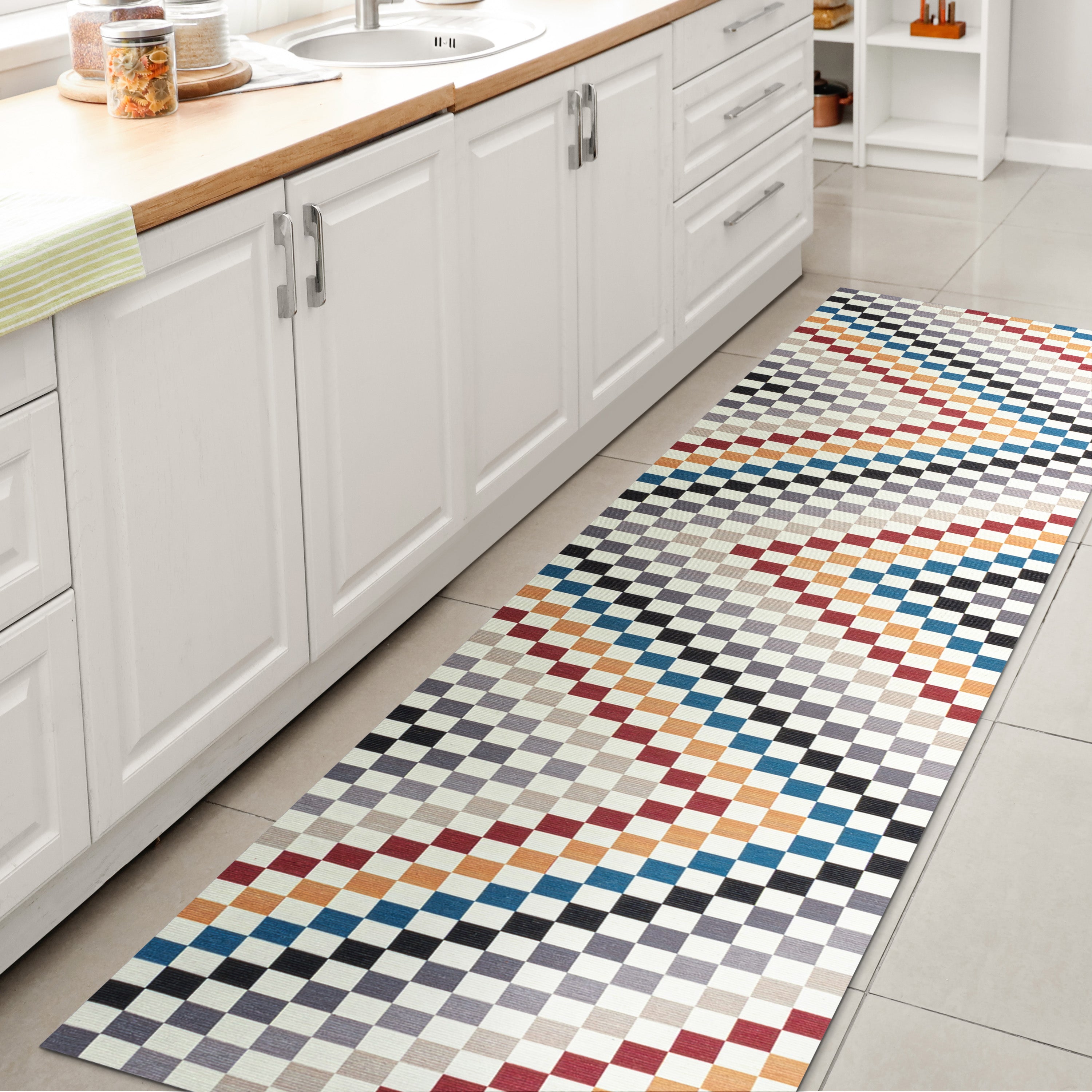 Ainsley Modern Cottage Checkerboard Washable Purple Area Rug