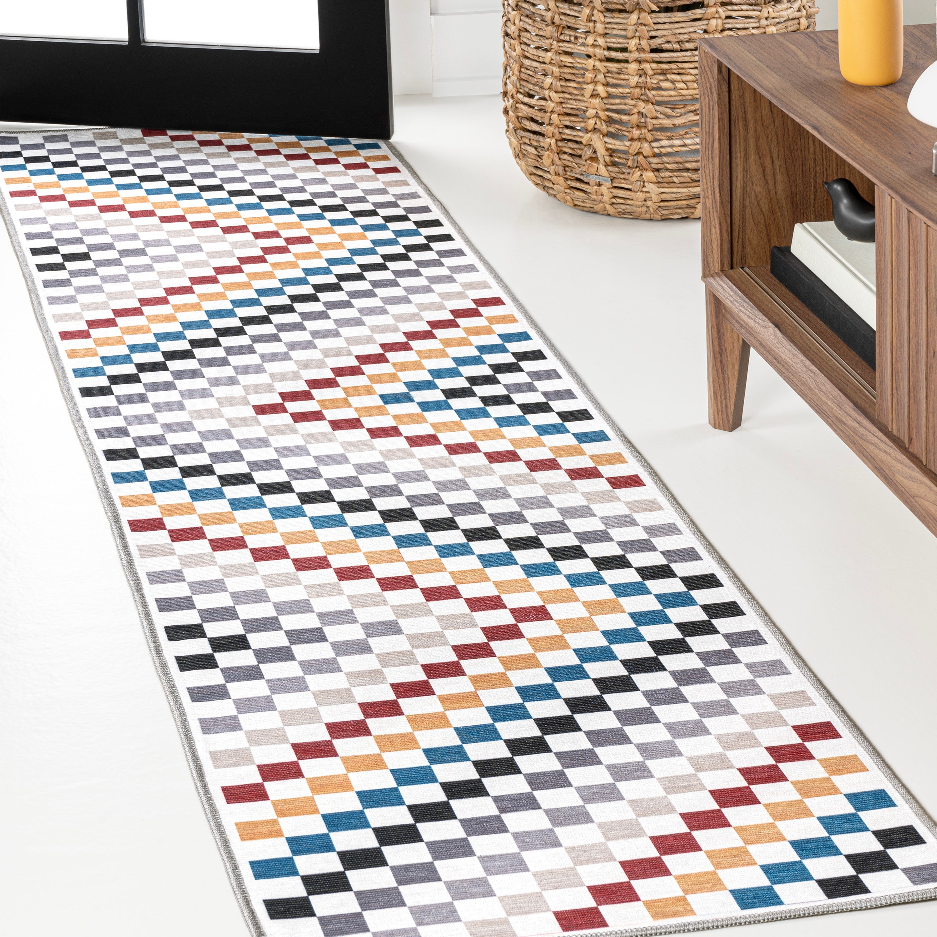 Ainsley Modern Cottage Checkerboard Washable Purple Area Rug