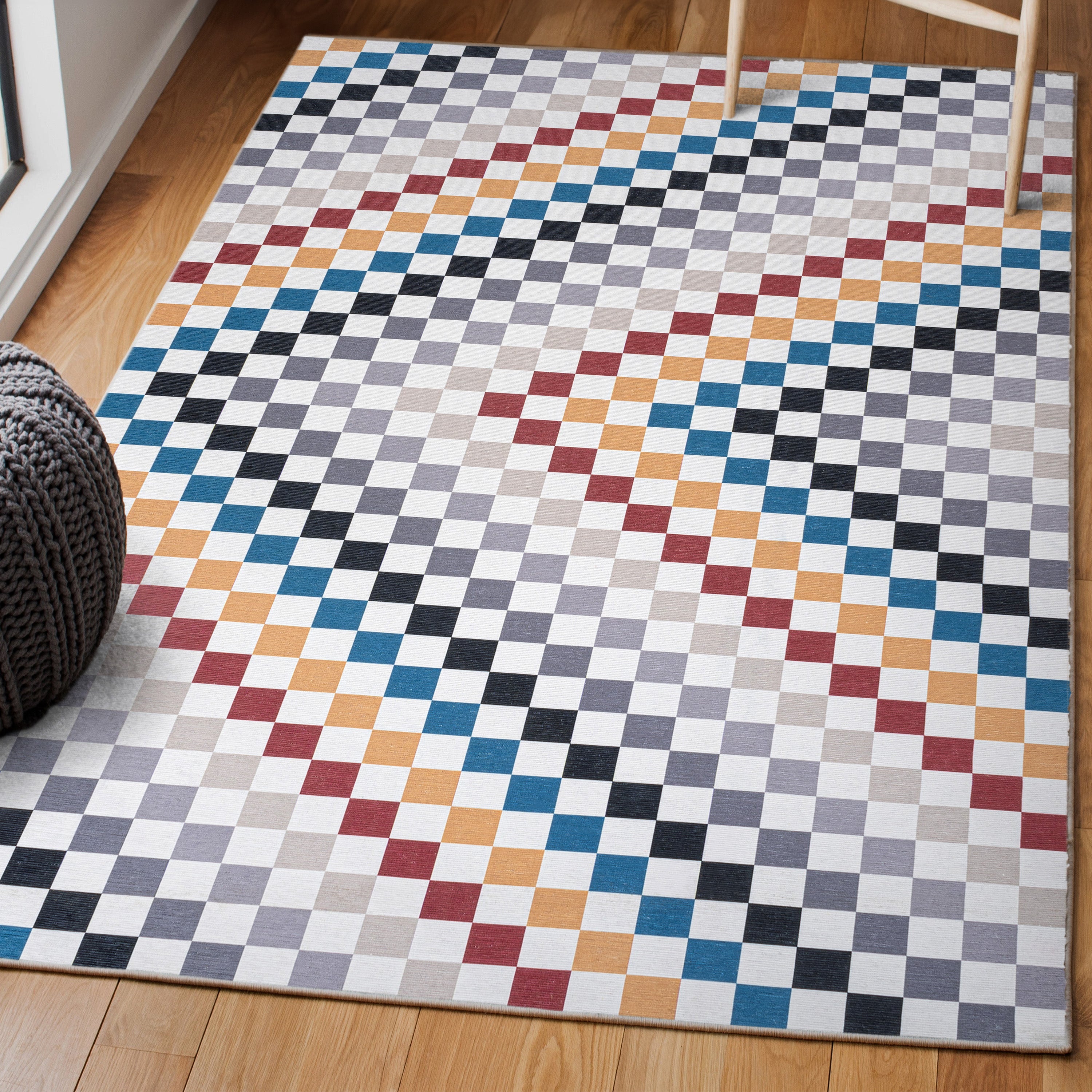 Ainsley Modern Cottage Checkerboard Washable Purple Area Rug