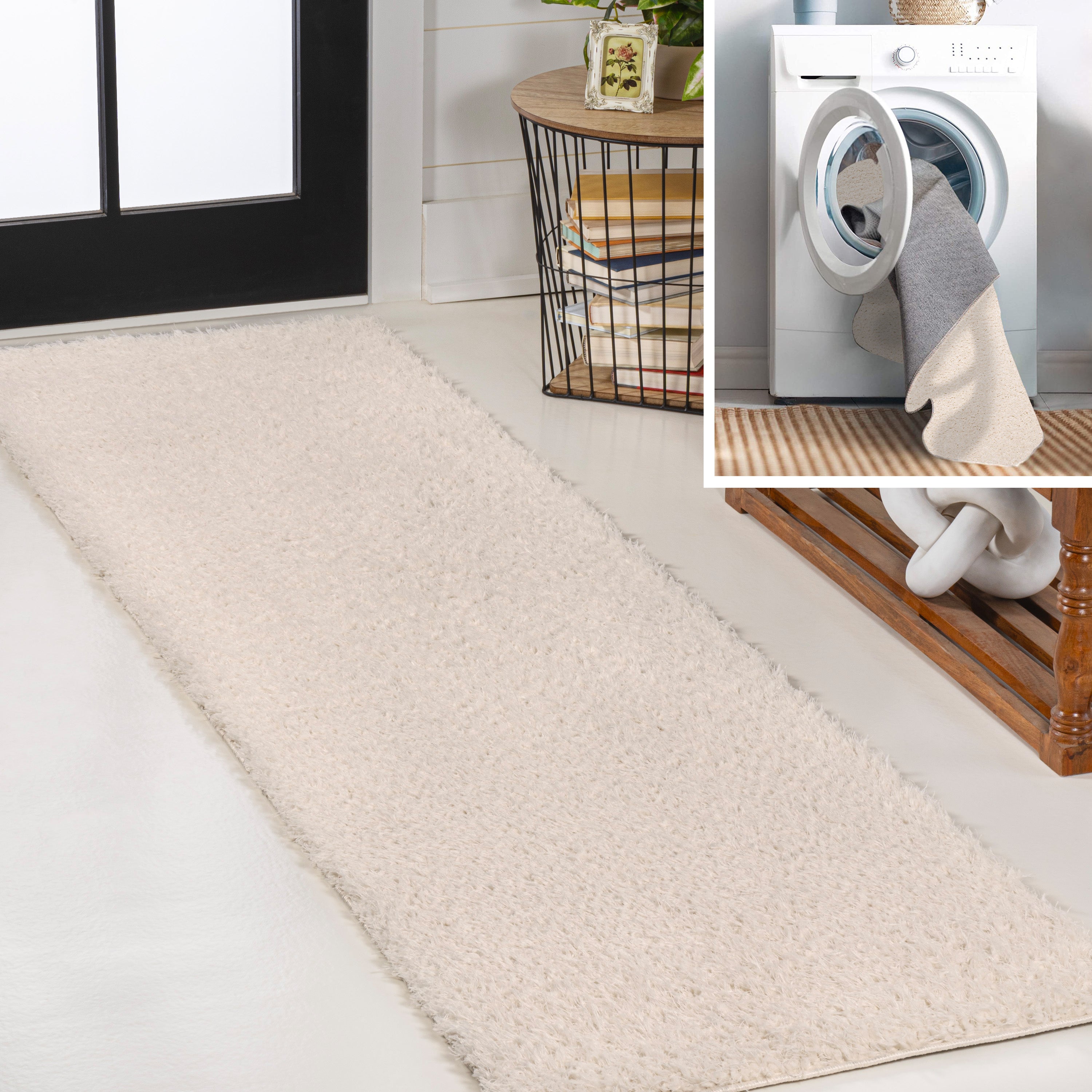 Clayton Coastal Solid Glam Shag Machine-Washable Area Rug