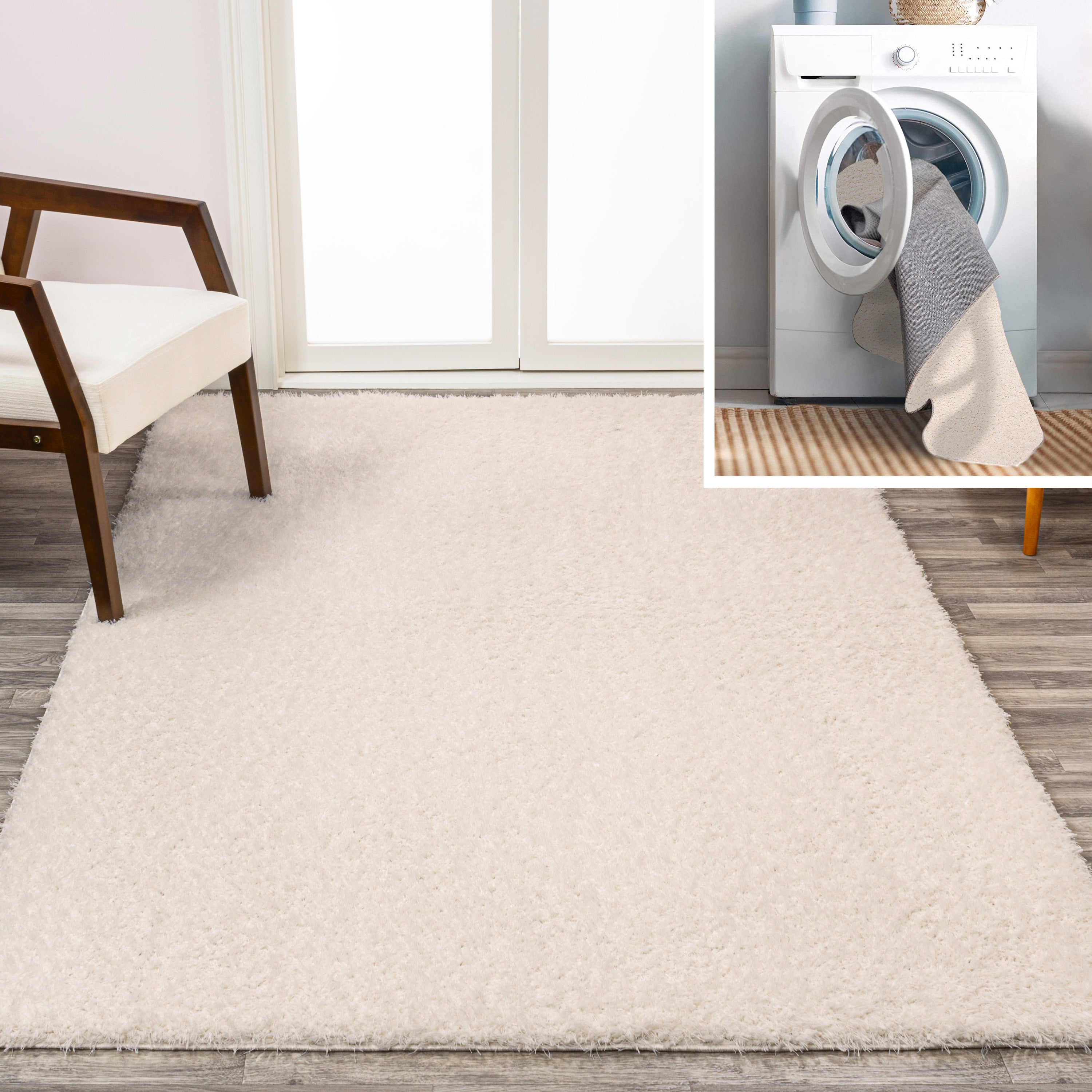 Clayton Coastal Solid Glam Shag Machine-Washable Area Rug