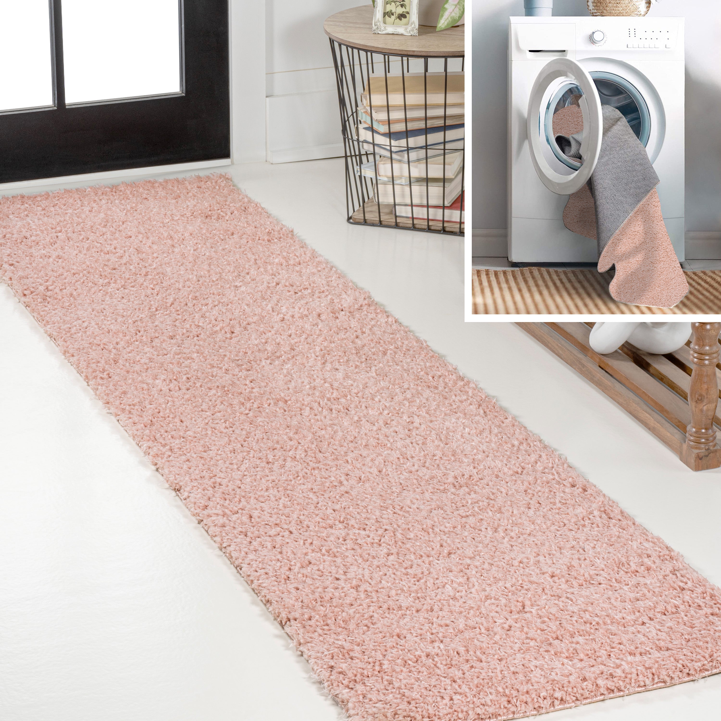 Clayton Coastal Solid Glam Shag Machine-Washable Area Rug