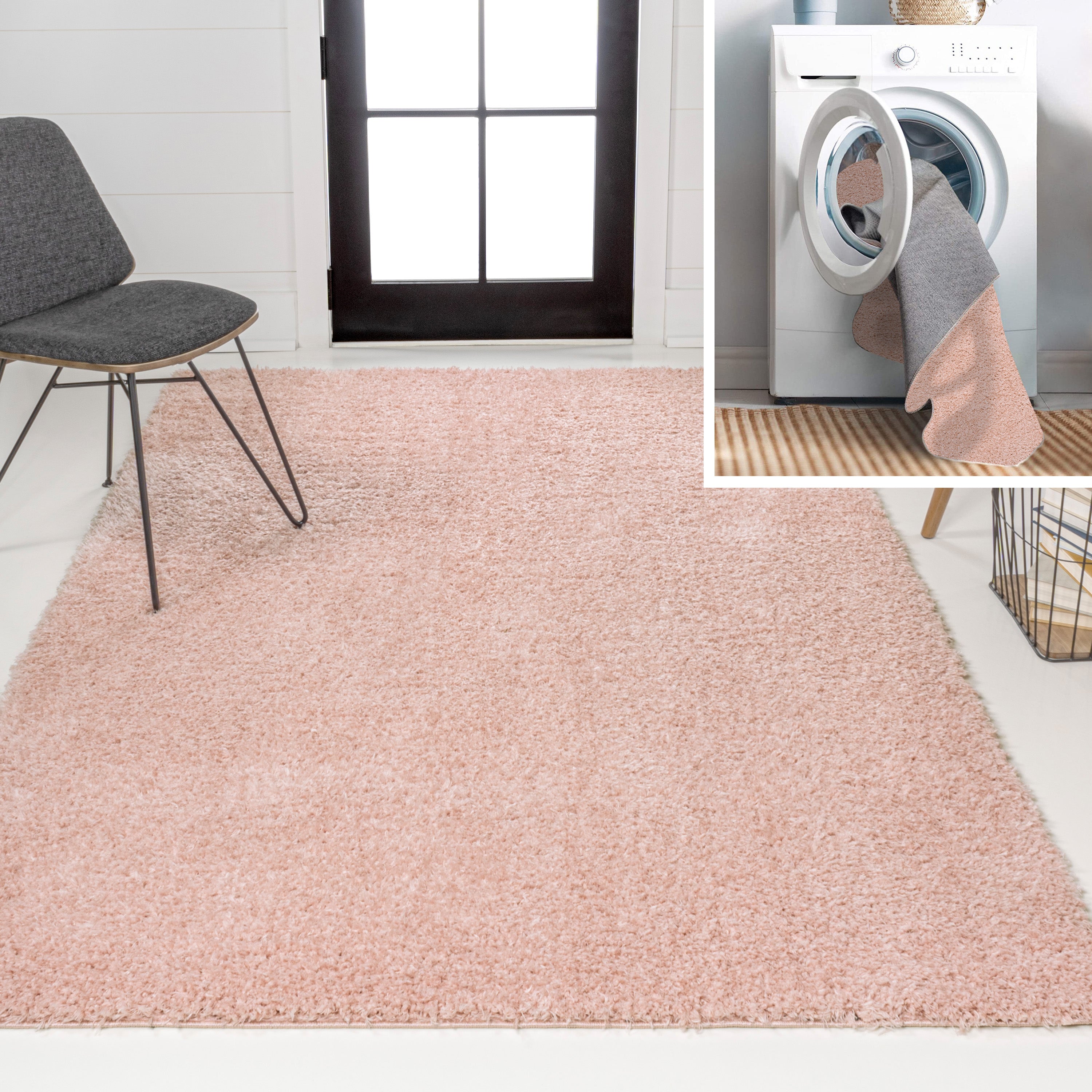 Clayton Coastal Solid Glam Shag Machine-Washable Area Rug