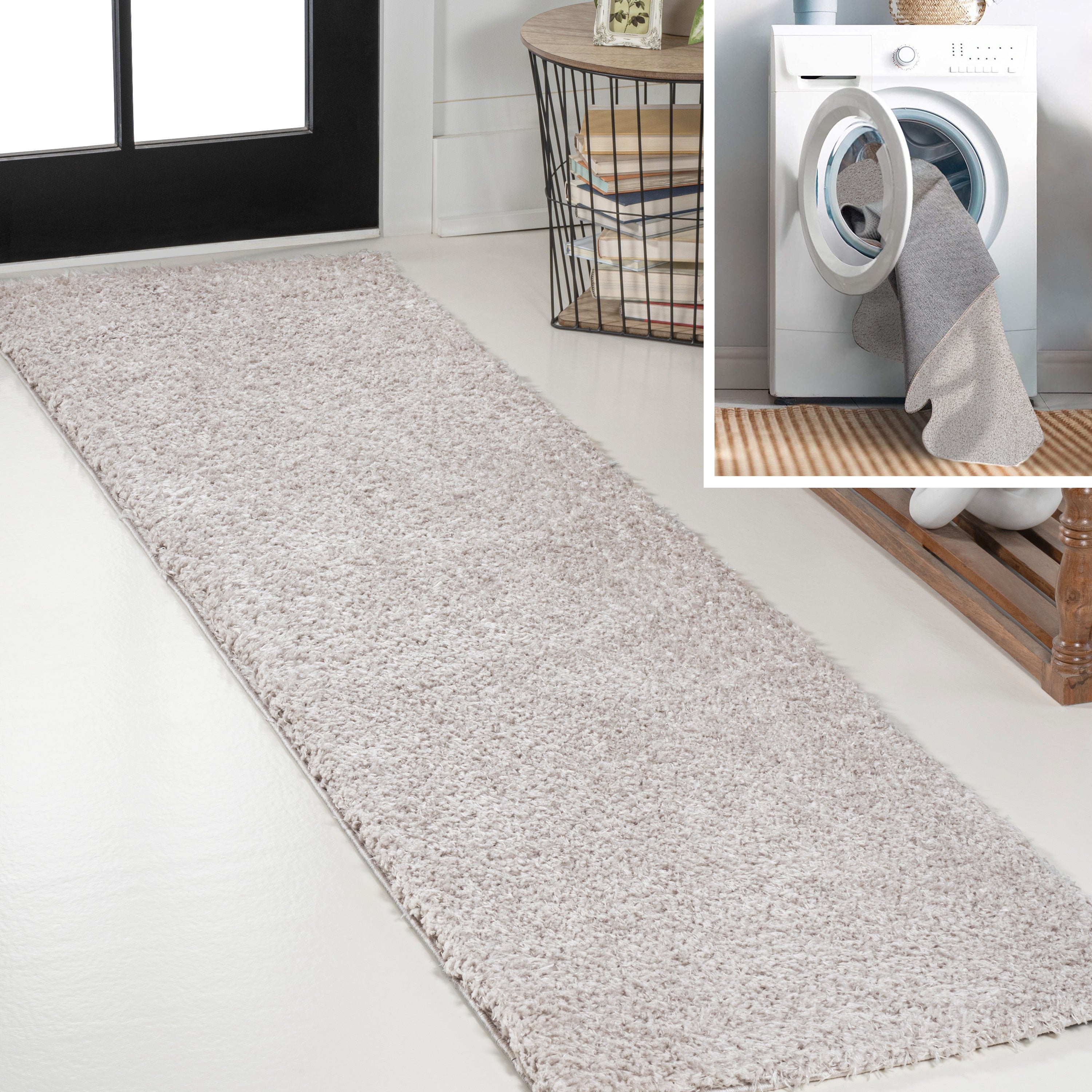 Clayton Coastal Solid Glam Shag Machine-Washable Area Rug
