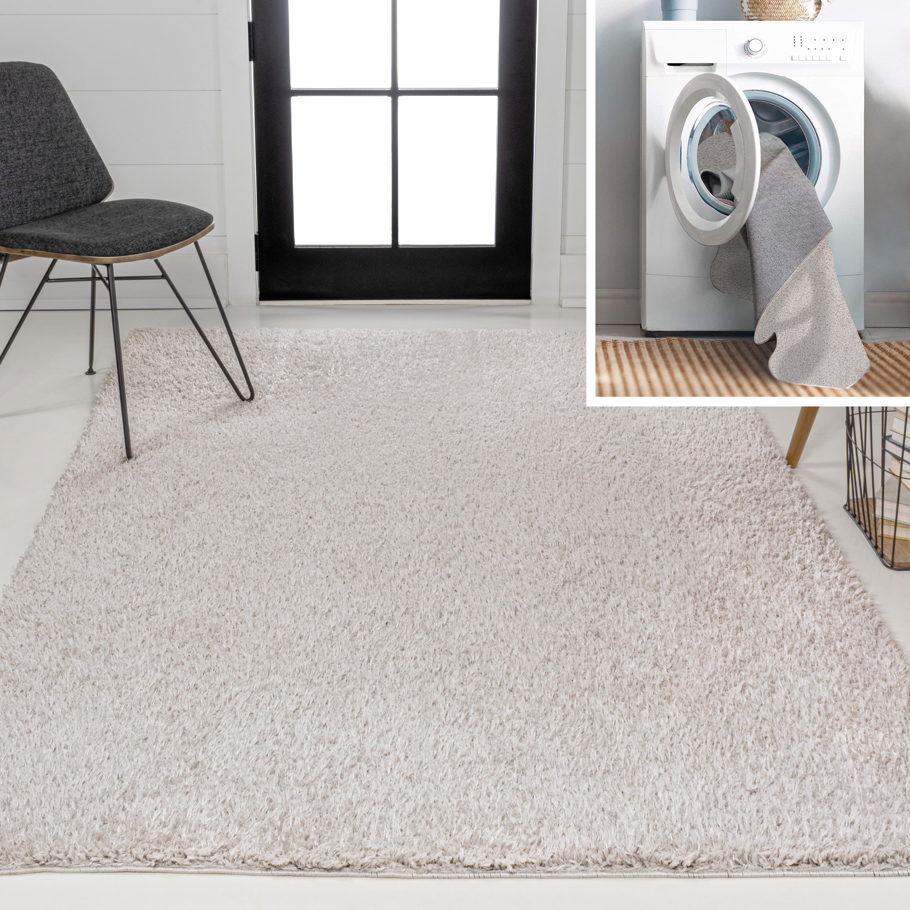 Clayton Coastal Solid Glam Shag Machine-Washable Area Rug