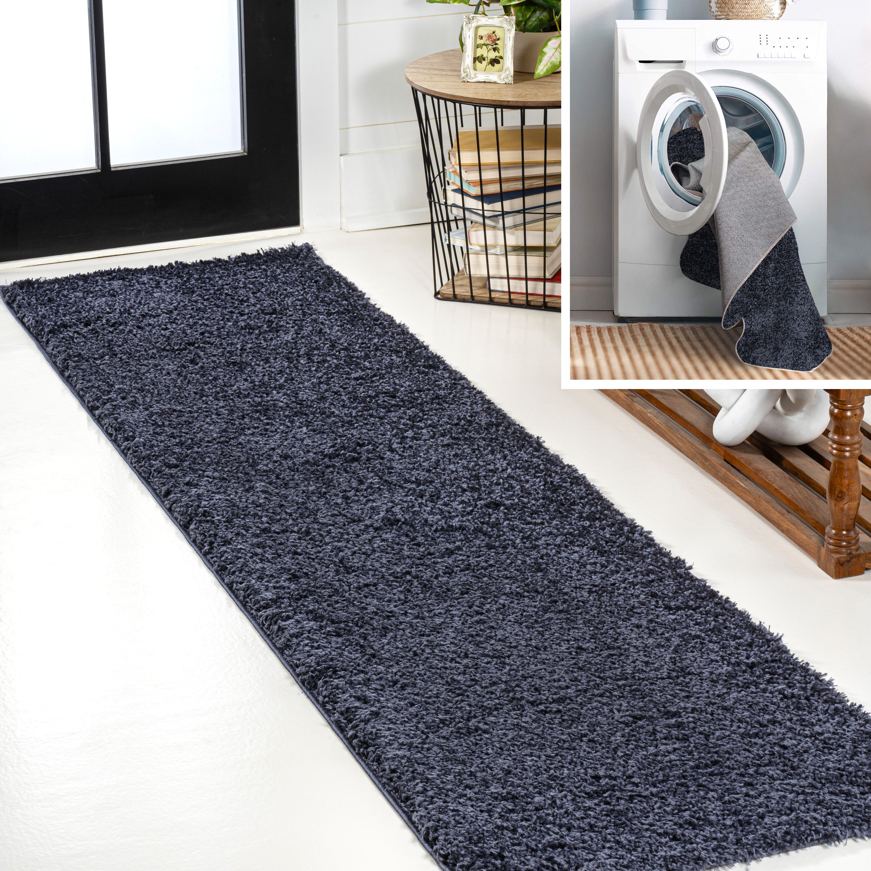 Clayton Coastal Solid Glam Shag Machine-Washable Area Rug