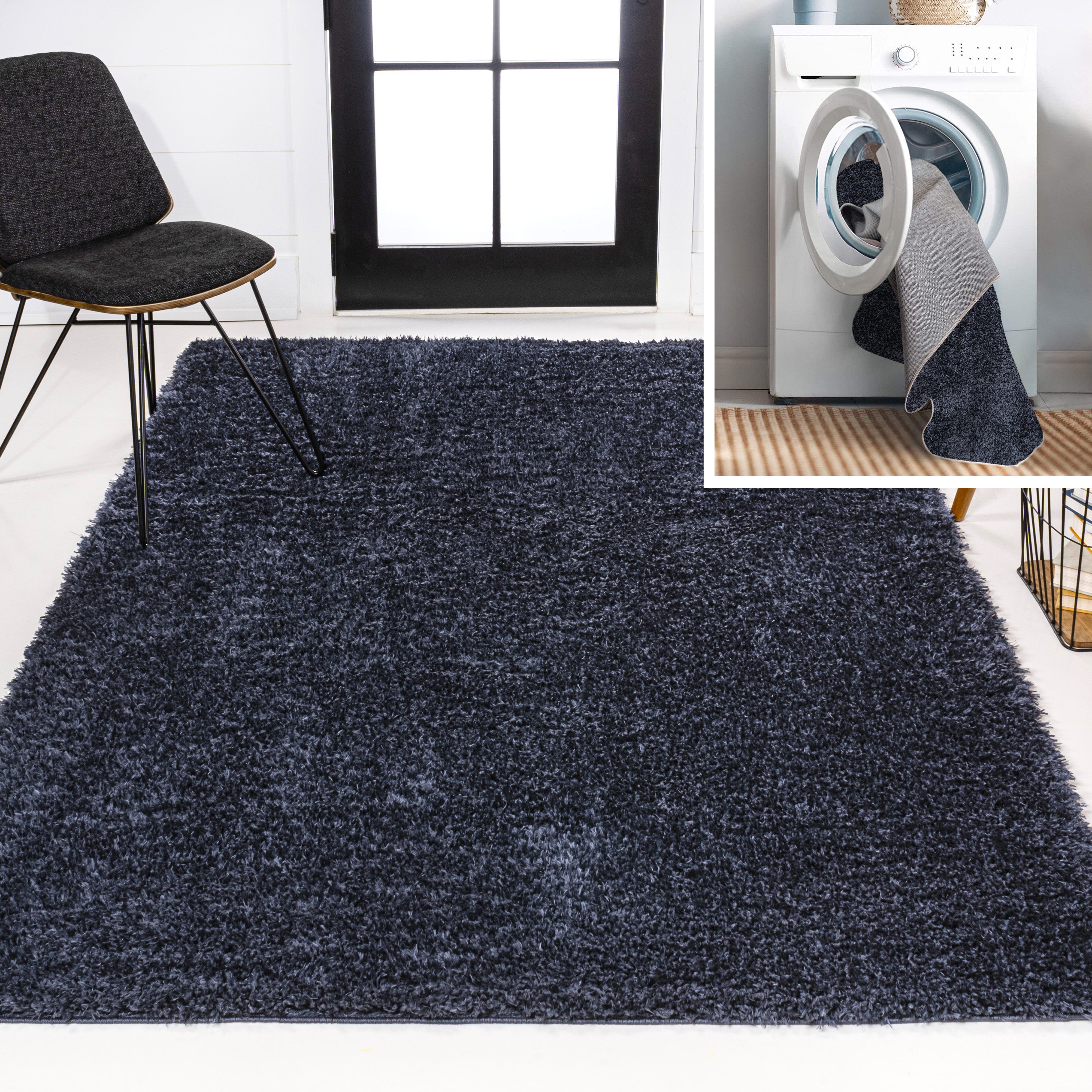 Clayton Coastal Solid Glam Shag Machine-Washable Area Rug