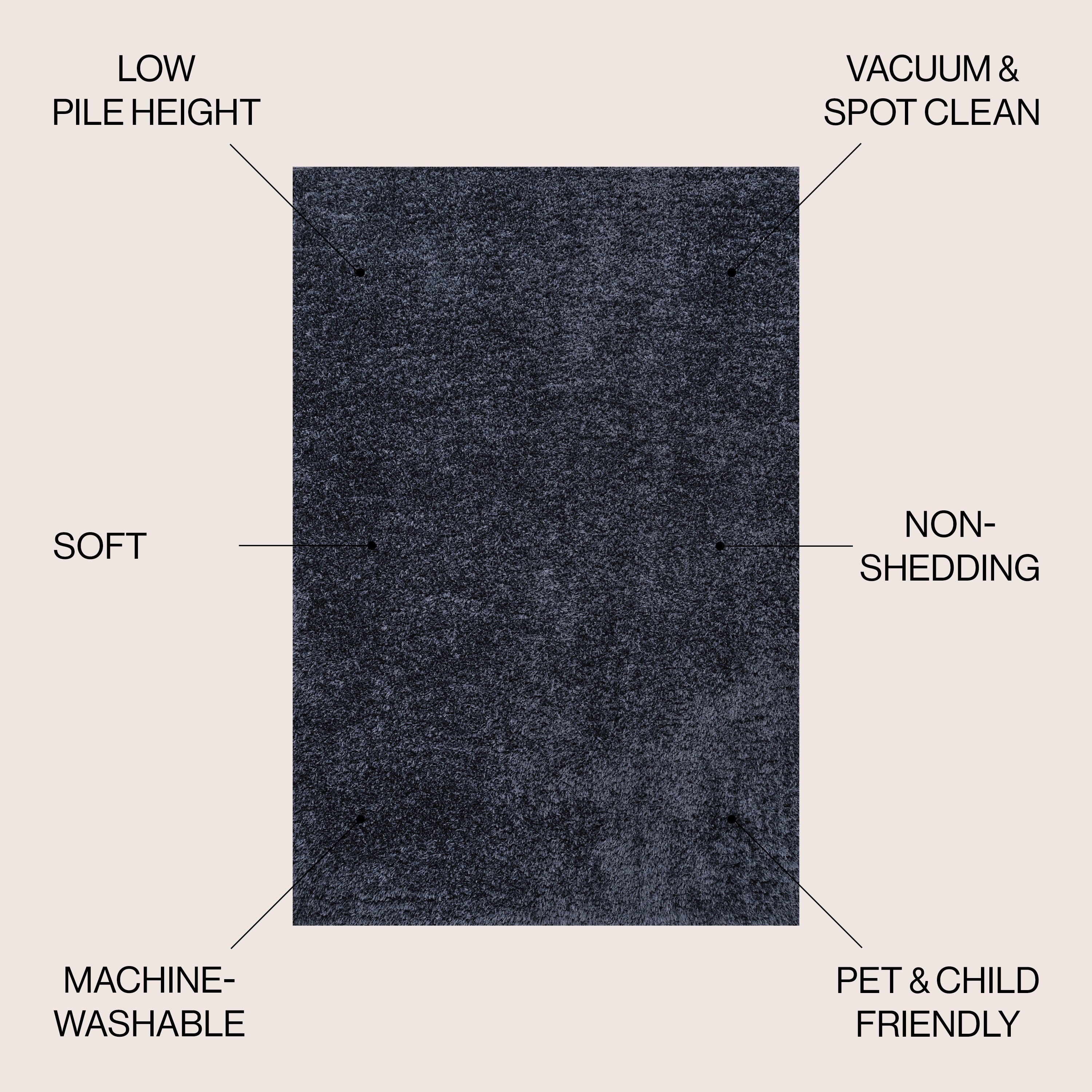 Clayton Coastal Solid Glam Shag Machine-Washable Area Rug
