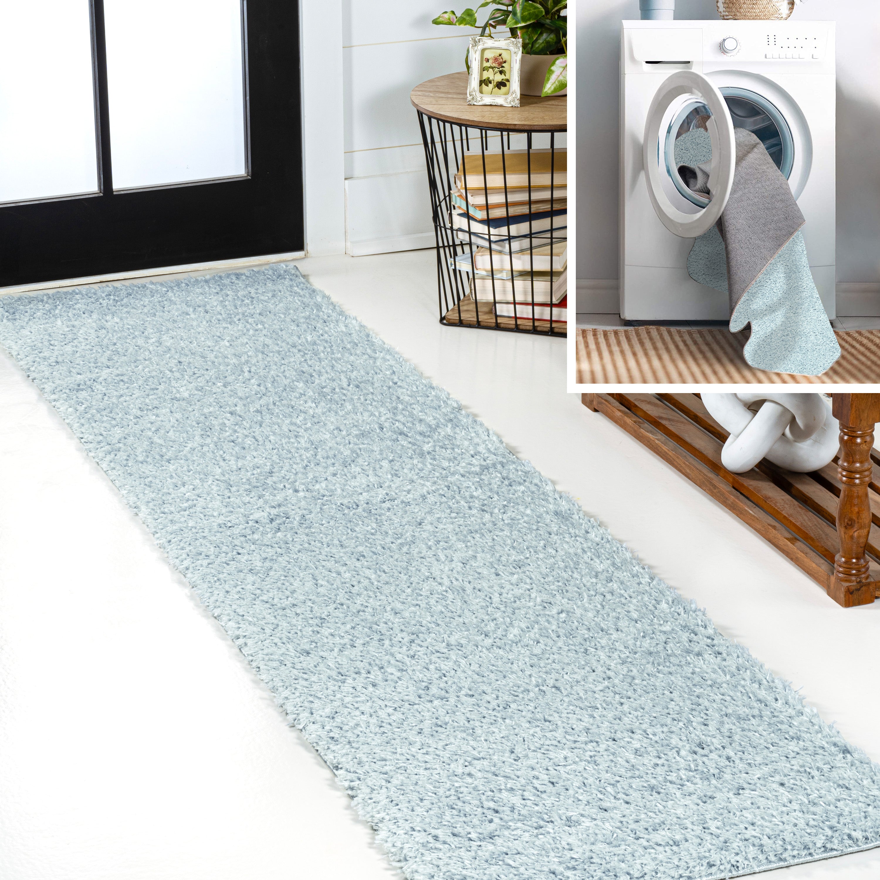 Clayton Coastal Solid Glam Shag Machine-Washable Area Rug
